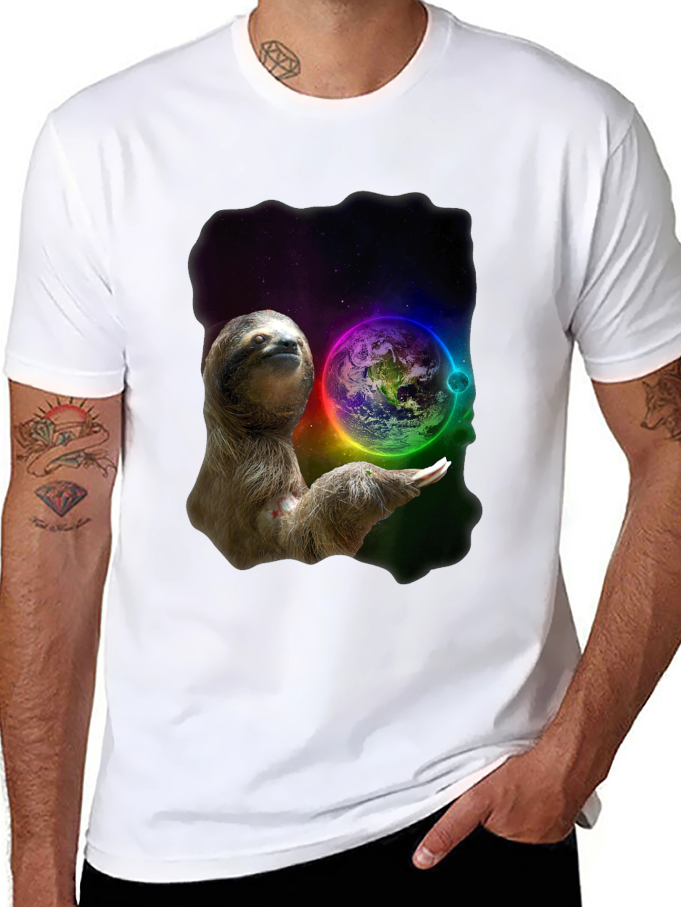 Black Cosmic Sloth T-Shirt -  Planet Protector Design view 8