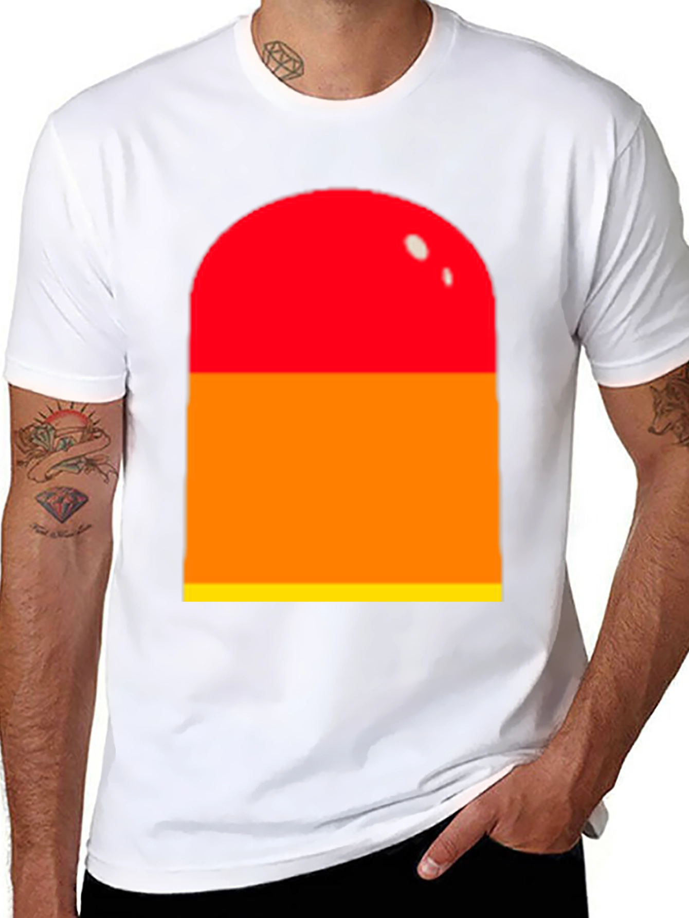 Black Retro Color Block Tee - Red, Orange, Yellow Graphic T-Shirt view 8