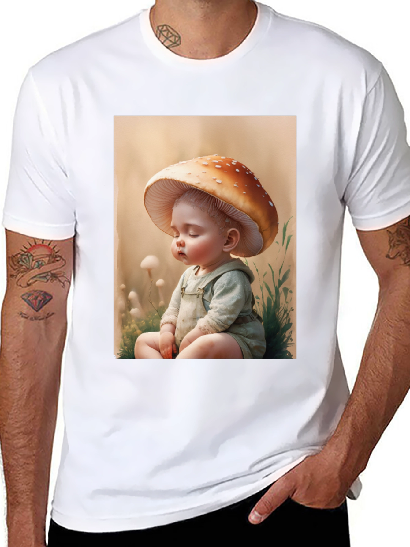 Black Mushroom Baby Graphic Tee - Unique Design view 8