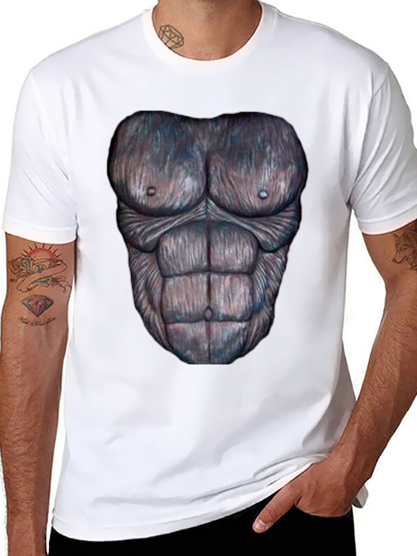 Black Funny Gorilla Chest Print Black T-Shirt view 8