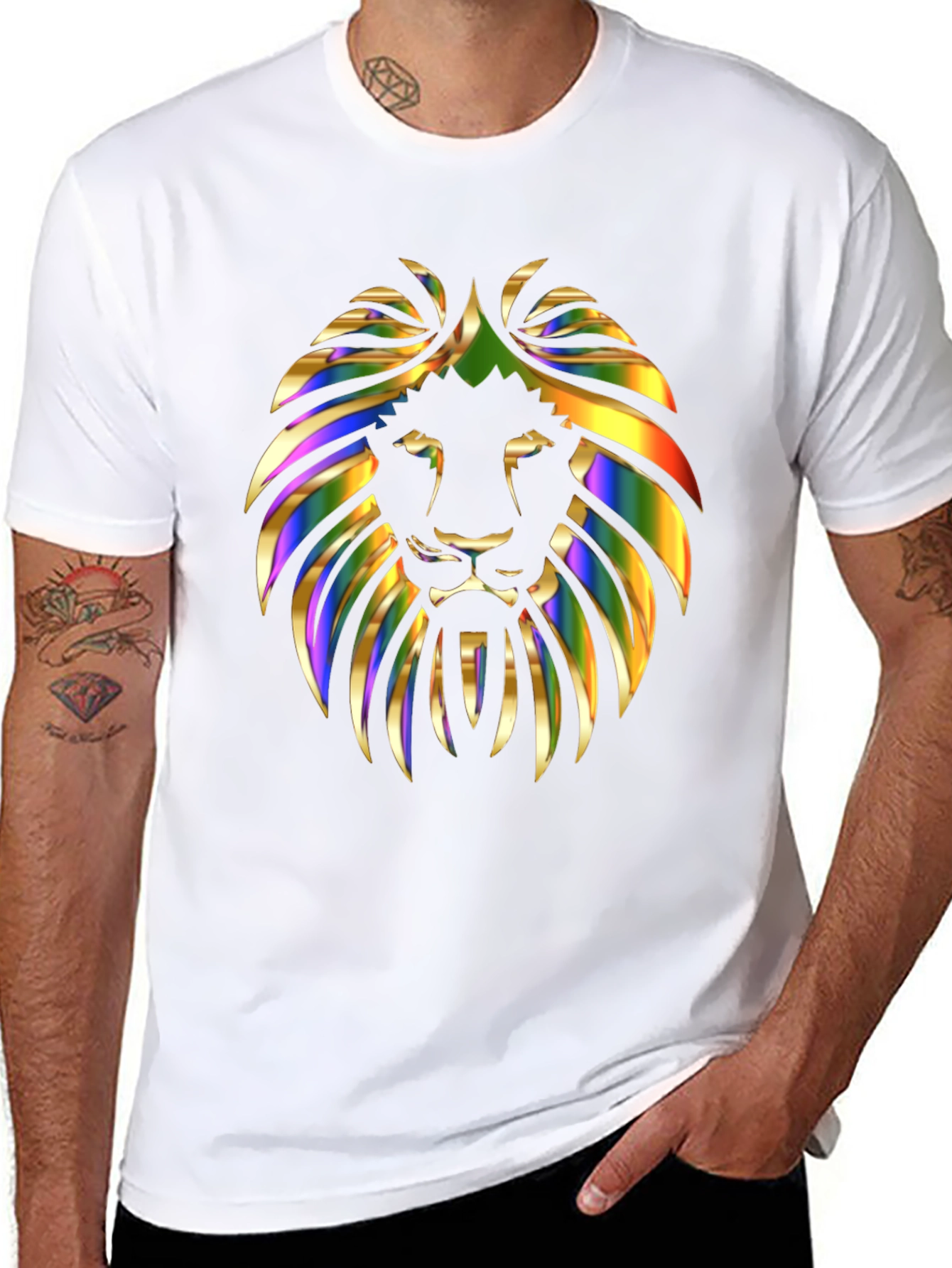 Black Vibrant Lion Graphic Print Men's Black T-Shirt view 8