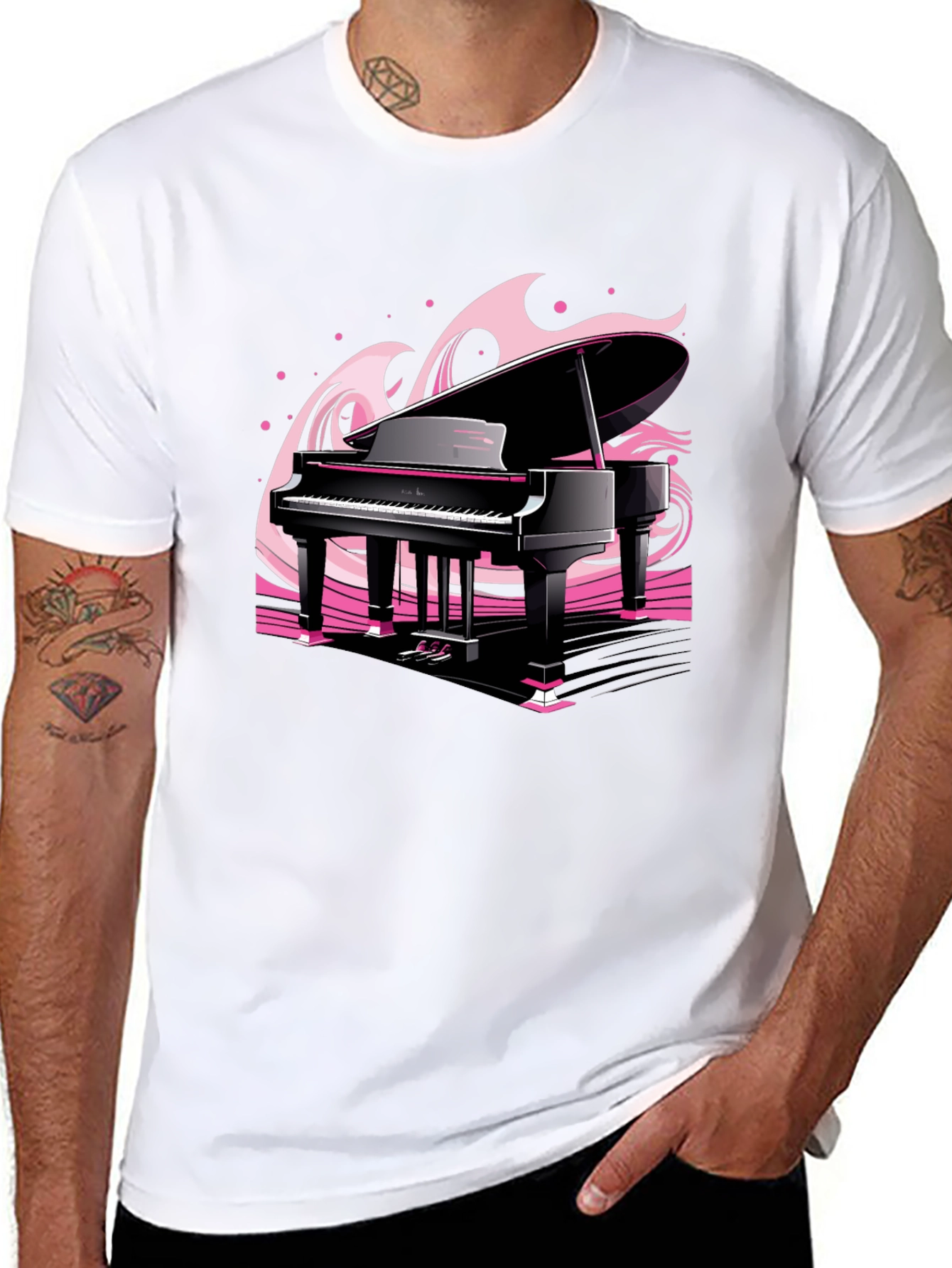 Black Piano Waves Graphic Tee - Musical Black T-Shirt view 8