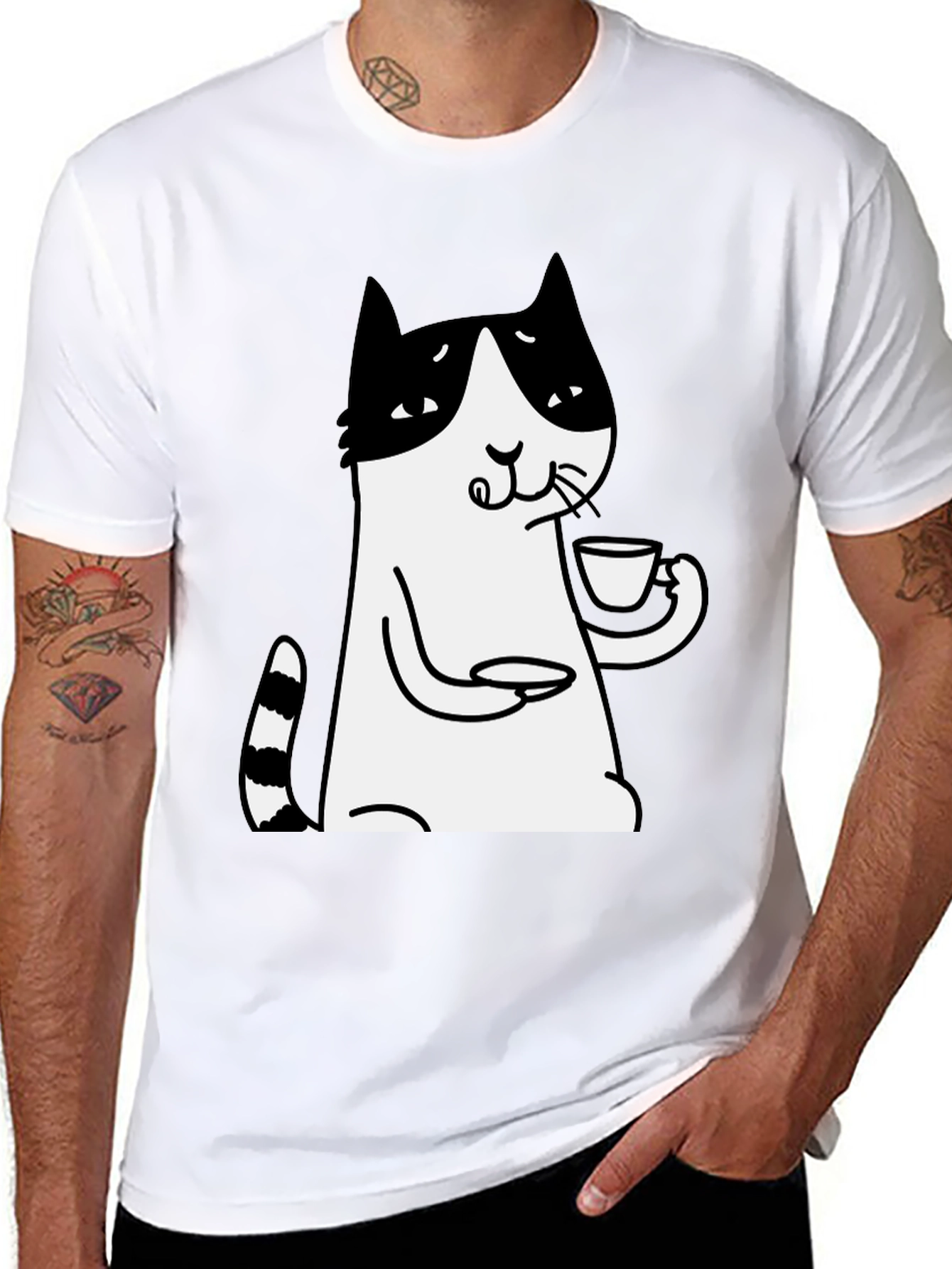 Black Cat Lover T-Shirt - Drinking Tea Funny Tee view 8
