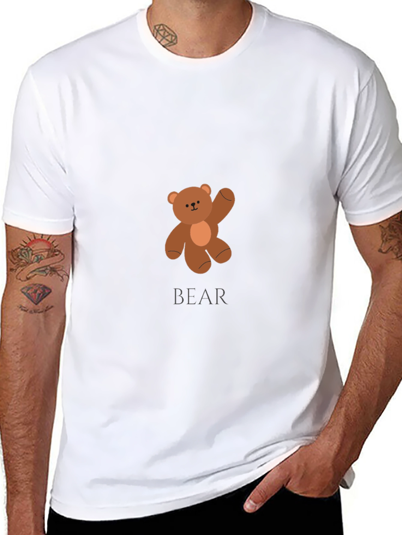 Black Men's Black Teddy Bear Graphic T-Shirt view 8