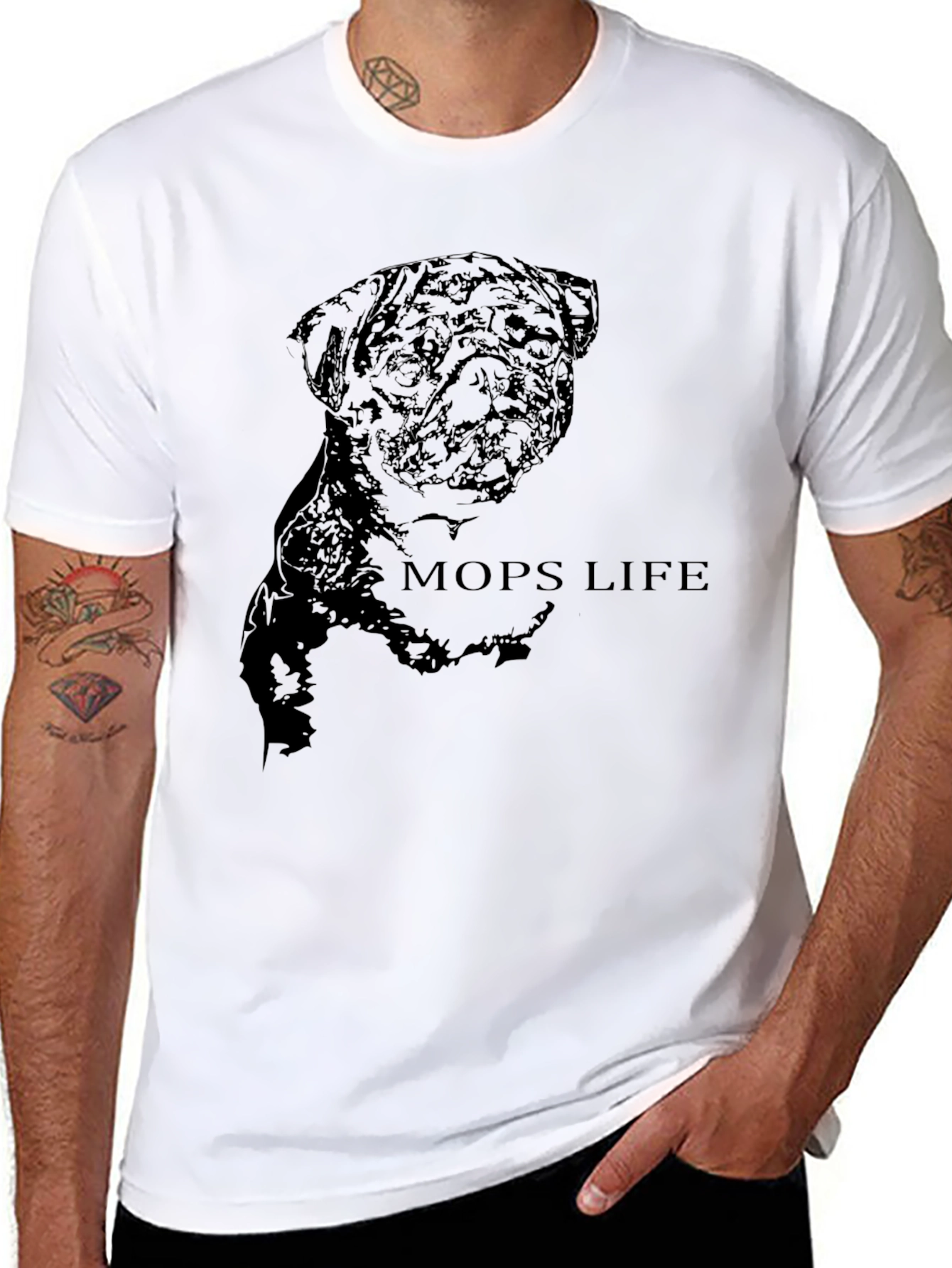 Black Men's Black Pug Life Graphic T-Shirt view 8