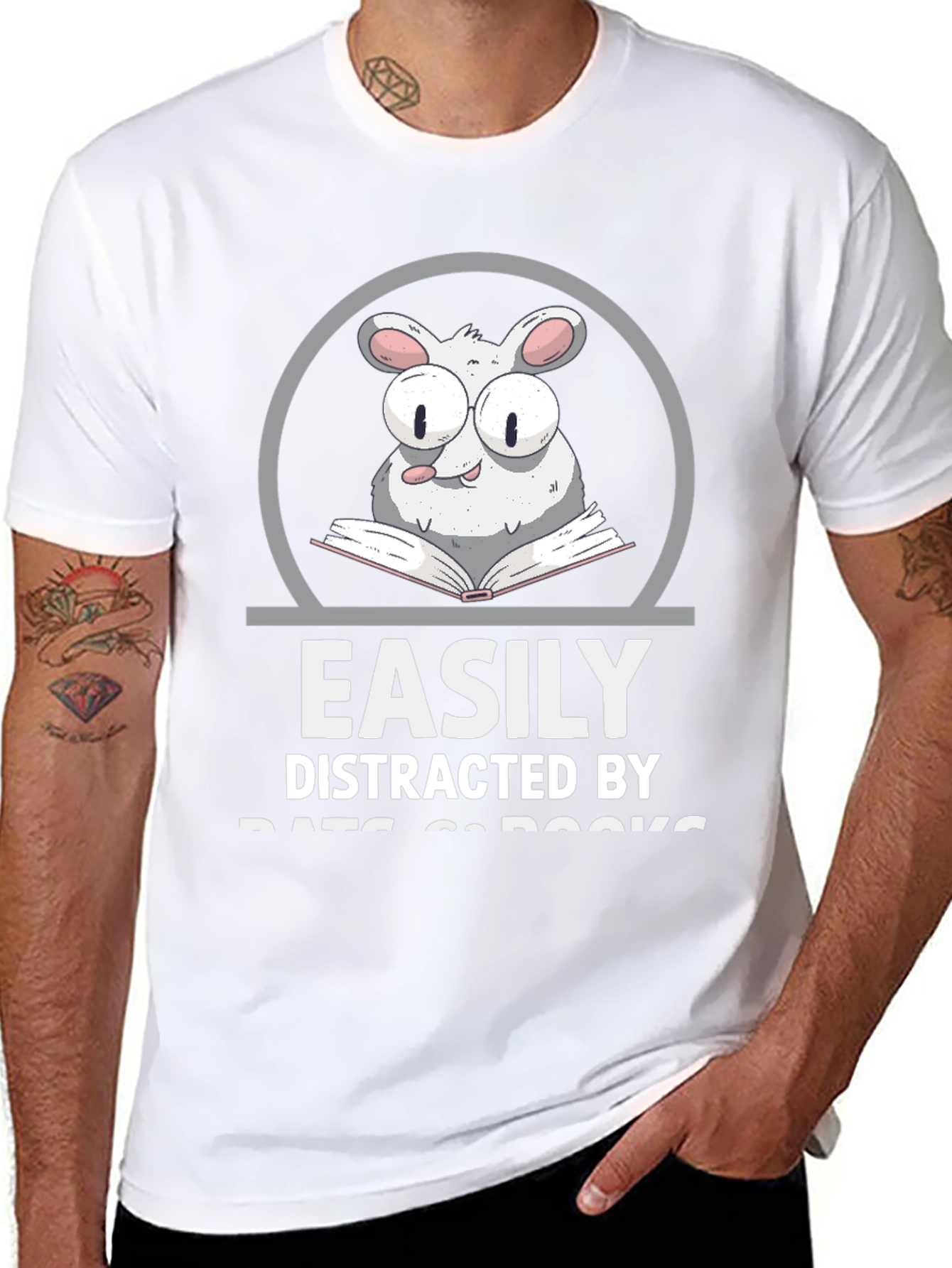 Black Easily Distracted By Rats & Books T-Shirt view 8