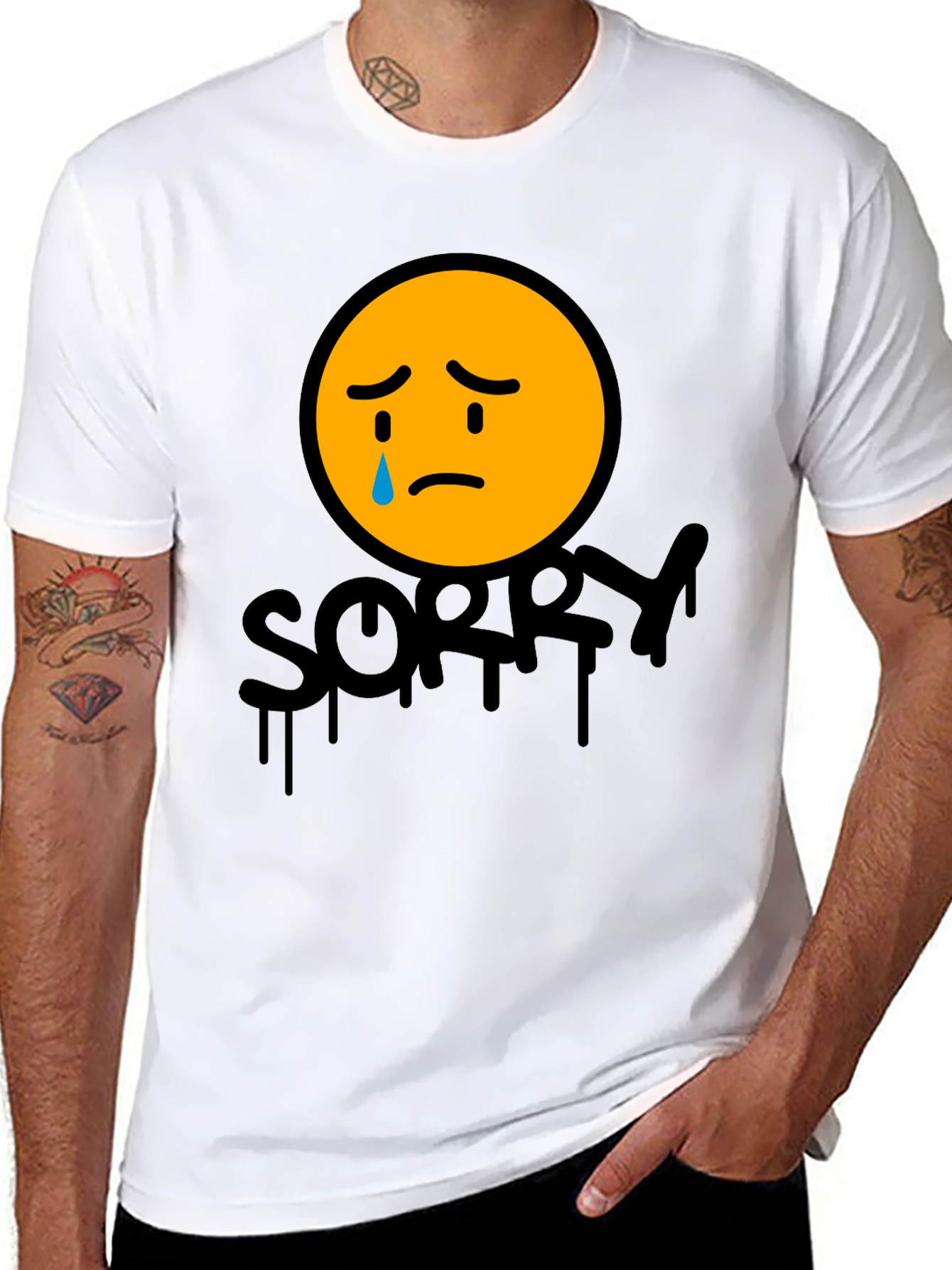 Black Sorry Face Graphic Tee - Black Cotton Blend view 8