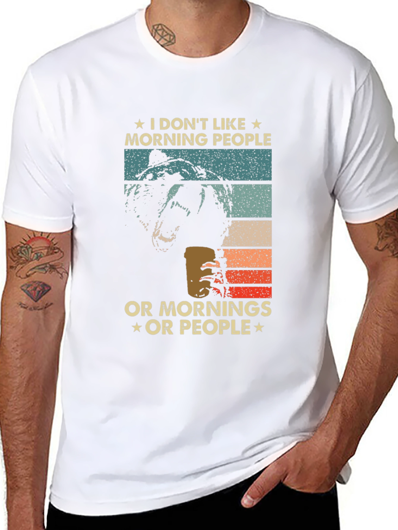 Black Funny "I Don't Like Morning People" Bear T-Shirt view 8