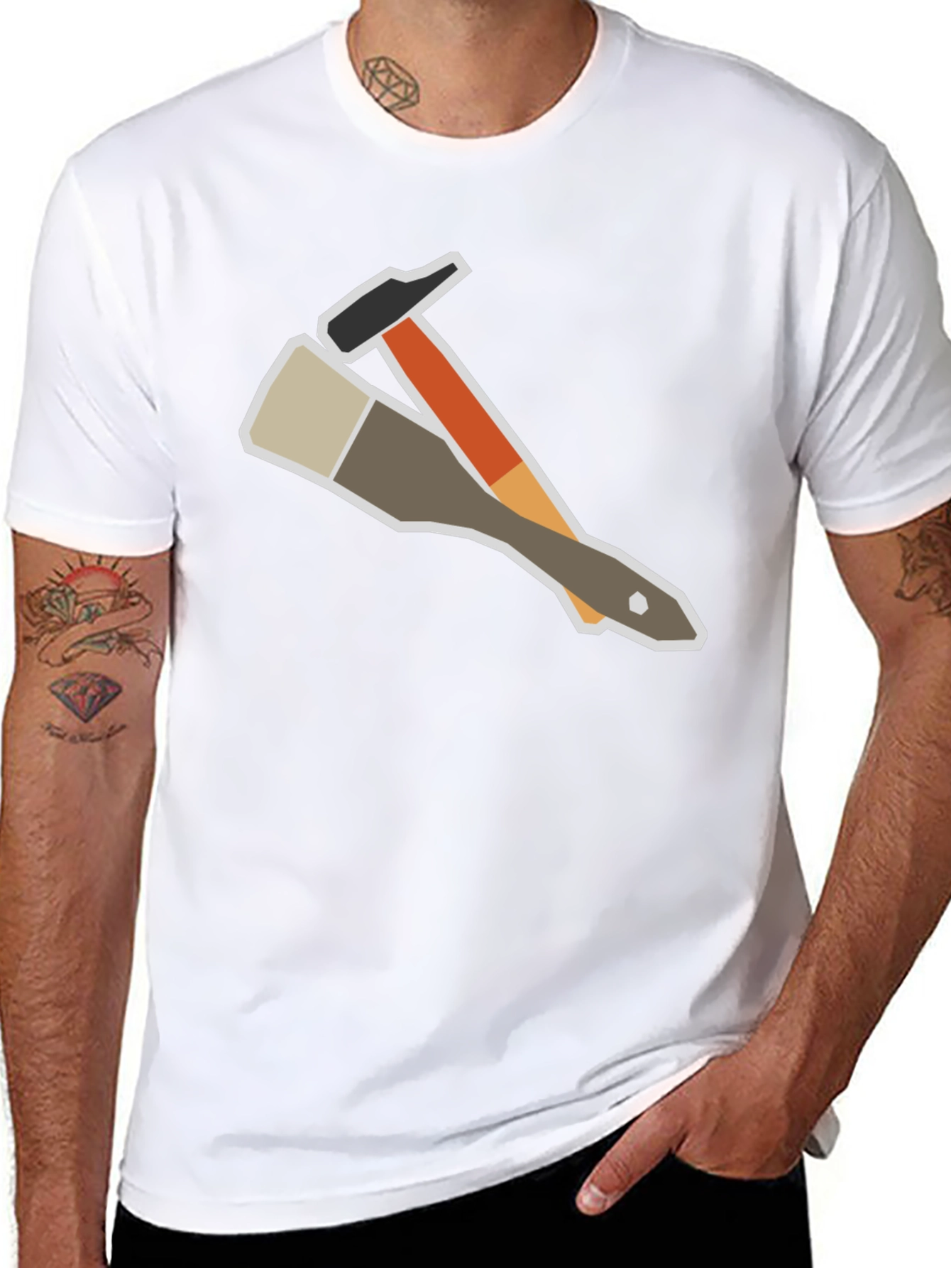 Black Painter's Tee: Hammer & Brush Graphic T-Shirt view 8