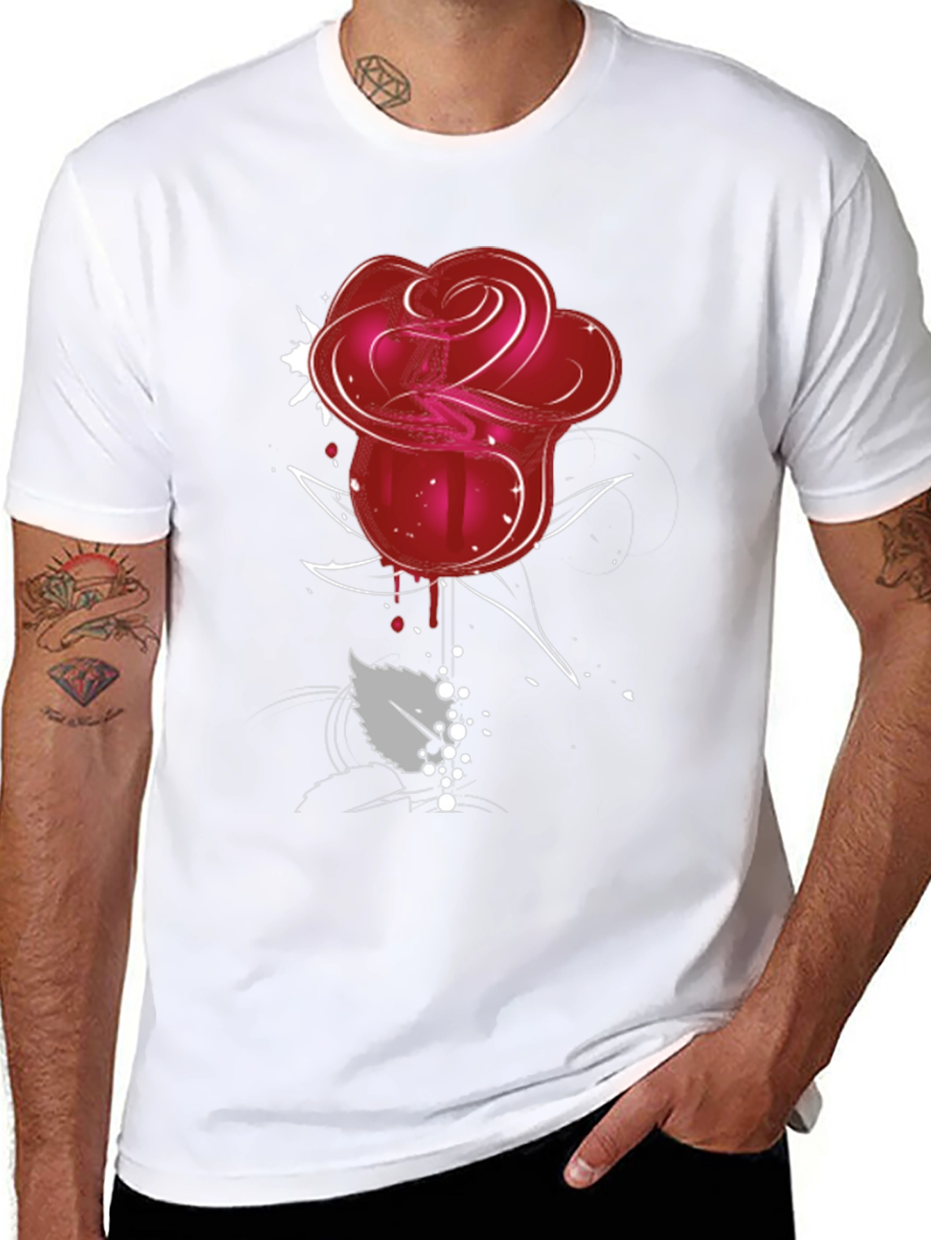 Black Red Rose Graphic Tee - Men's Black T-Shirt view 8