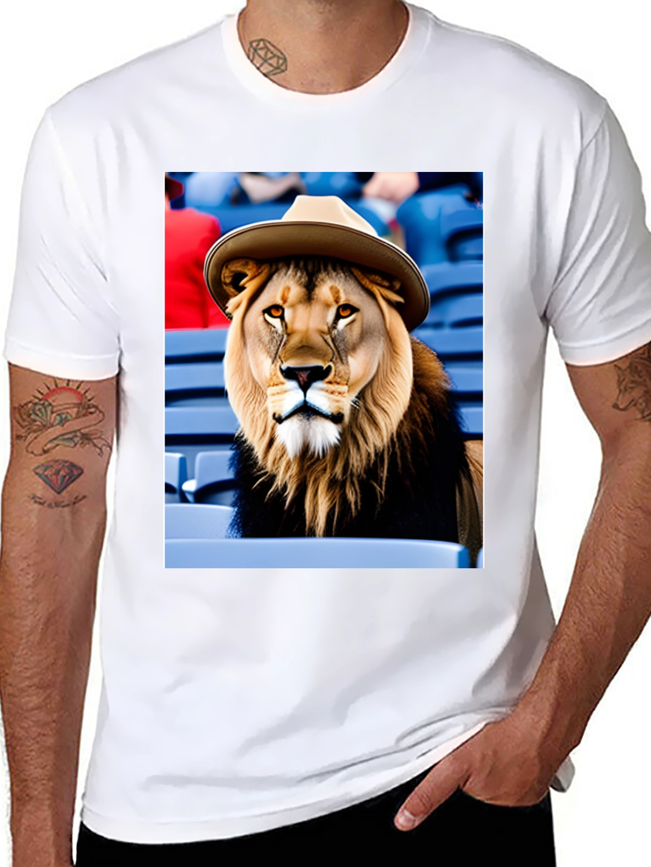Black Lion in Hat Graphic Tee - Black Cotton Shirt view 8