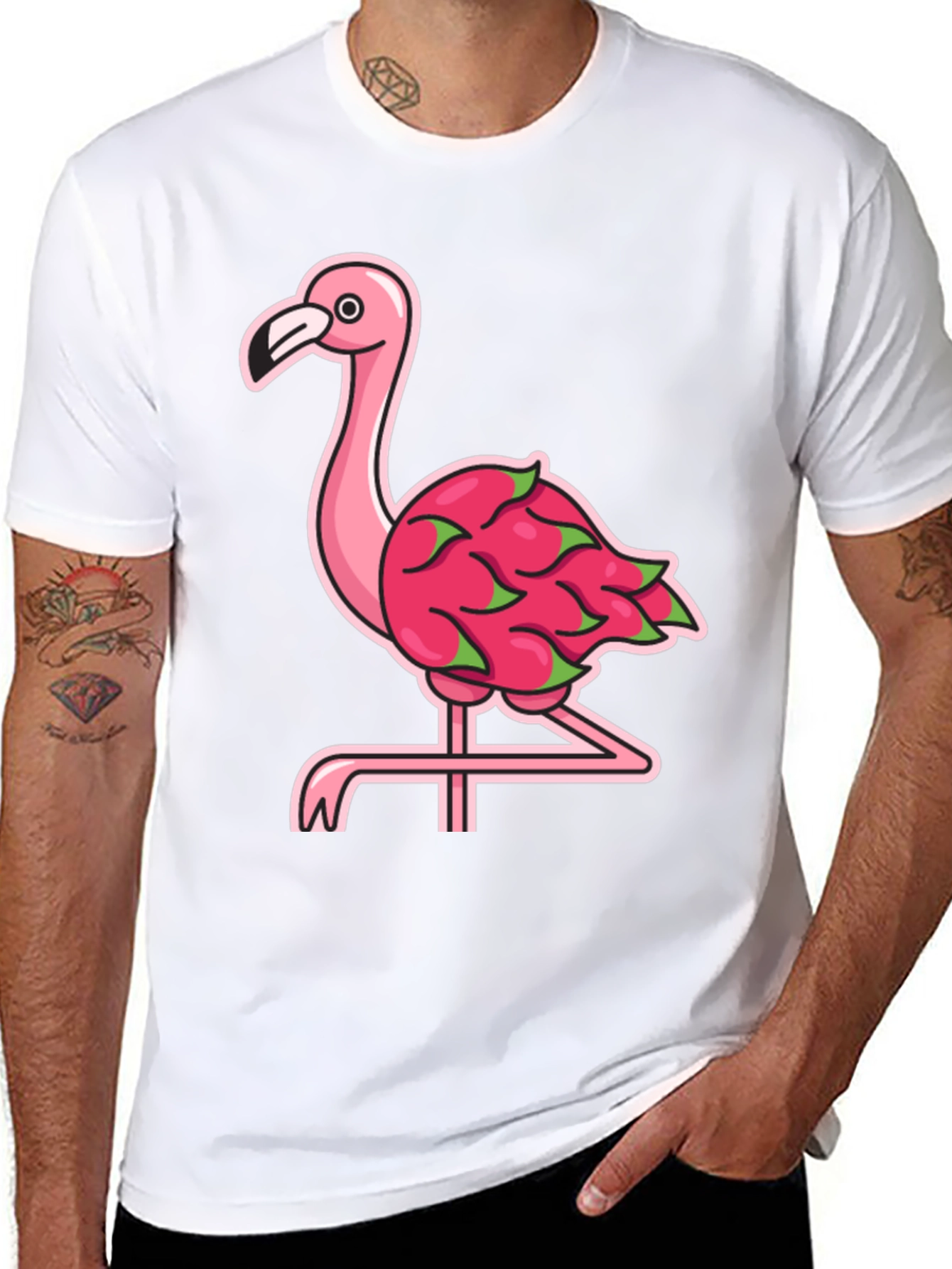 Black Flamingo Dragon Fruit Graphic Tee view 8