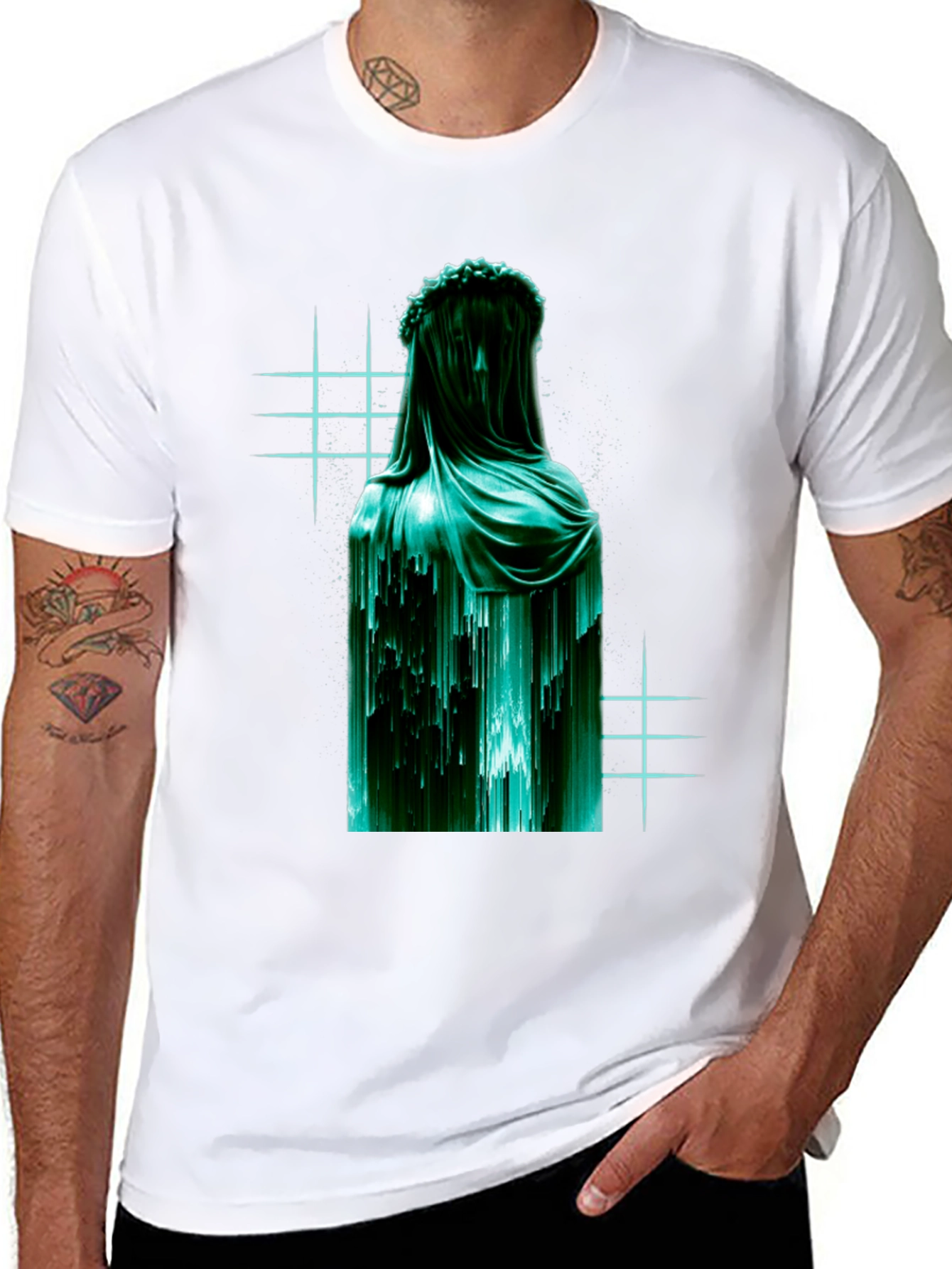 Black Veiled Statue Graphic T-Shirt - Modern Art Tee view 8
