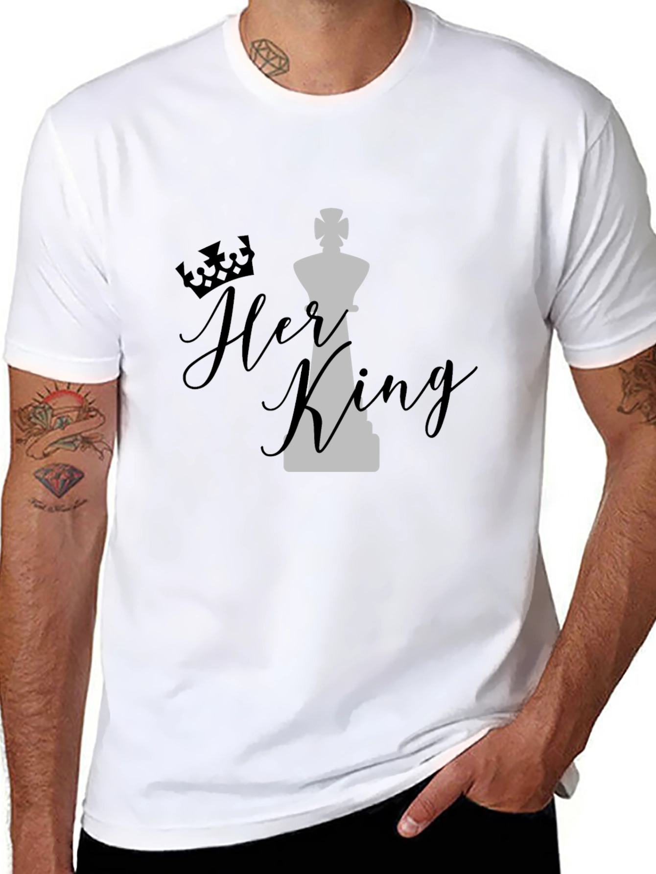 Black Her King Graphic T-Shirt - Black Cotton Blend Casual Tee view 8