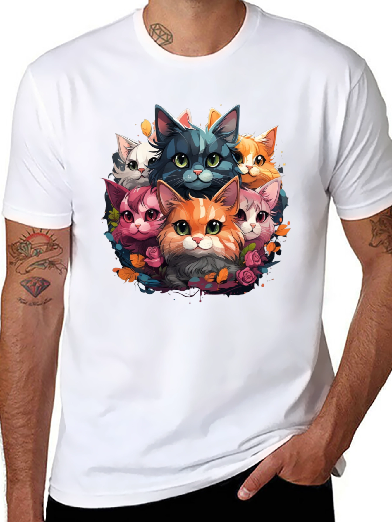Black Cute Cartoon Cats T-Shirt view 8
