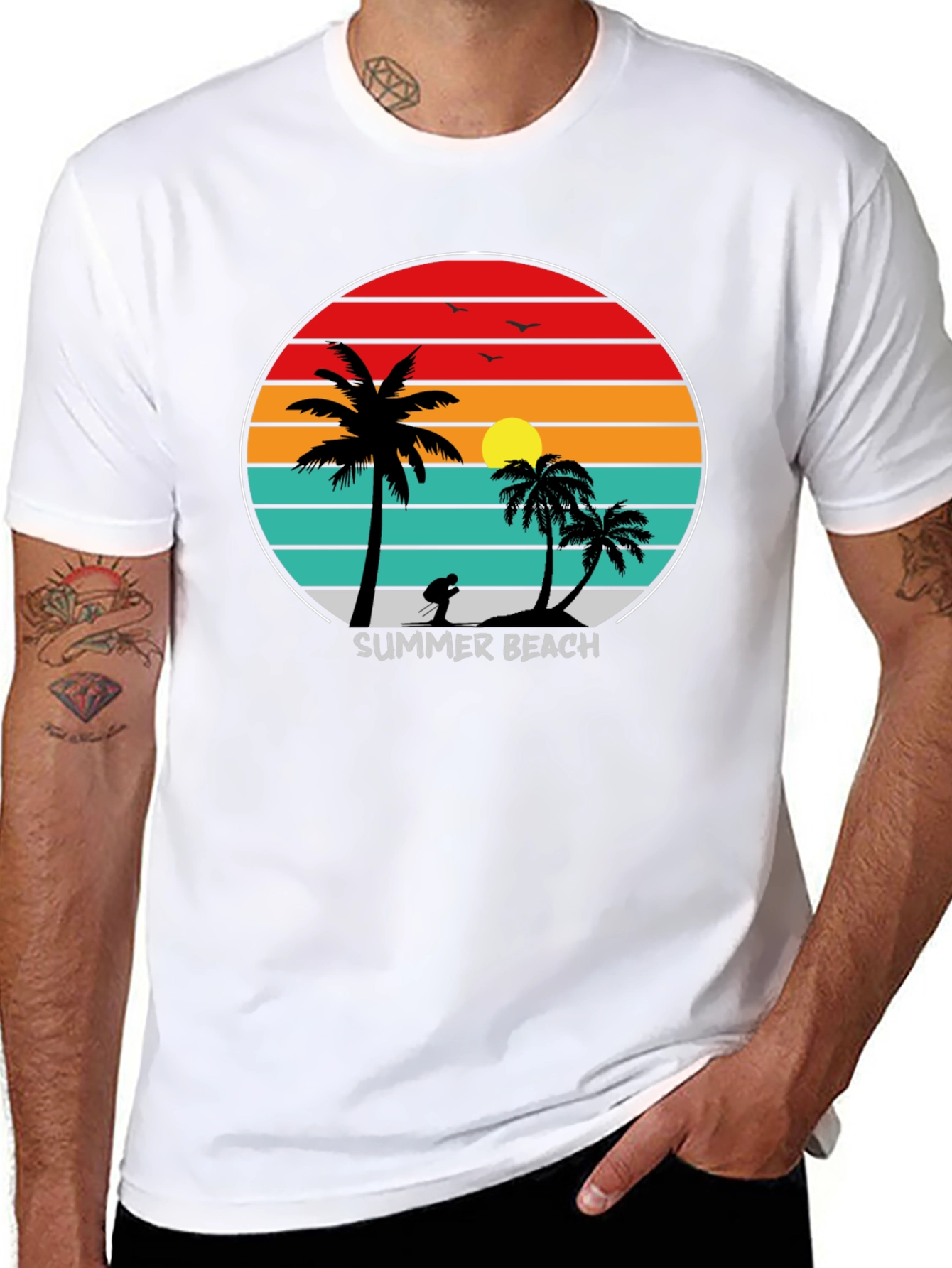 Black Summer Beach Sunset Palm Tree T-Shirt view 8