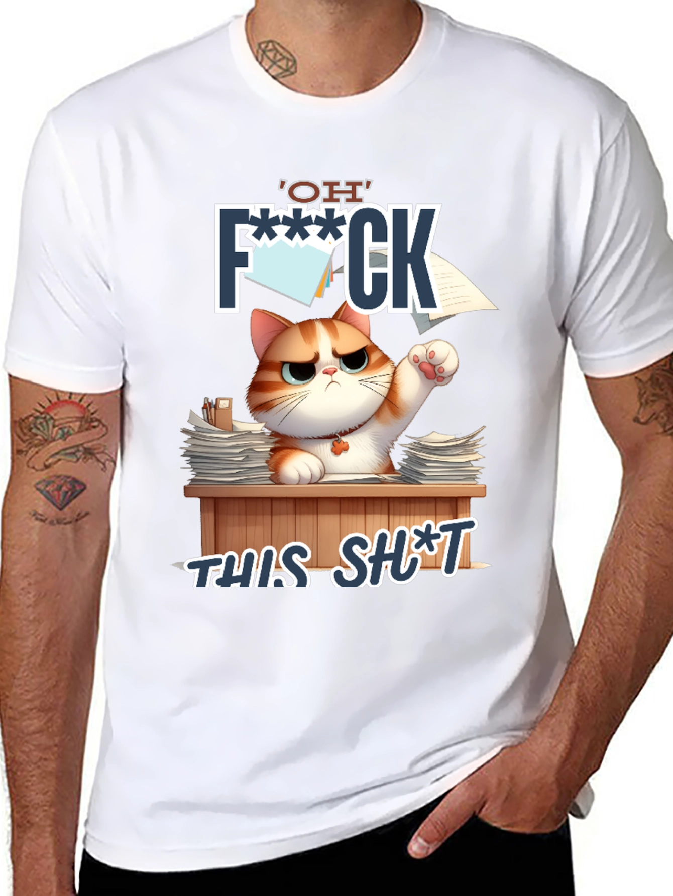 Black Funny Cat 'OH F*** THIS S***' Graphic T-Shirt view 8