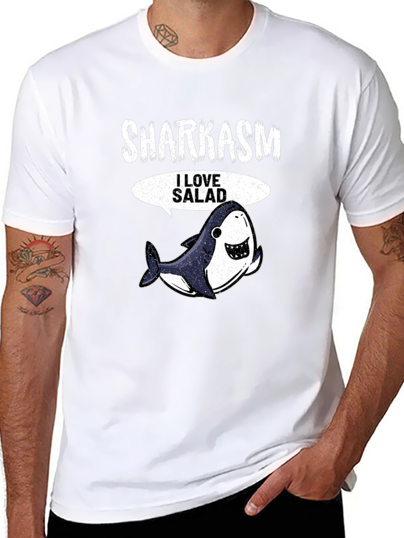 Black Sharkasm I Love Salad Men's Black T-Shirt view 8