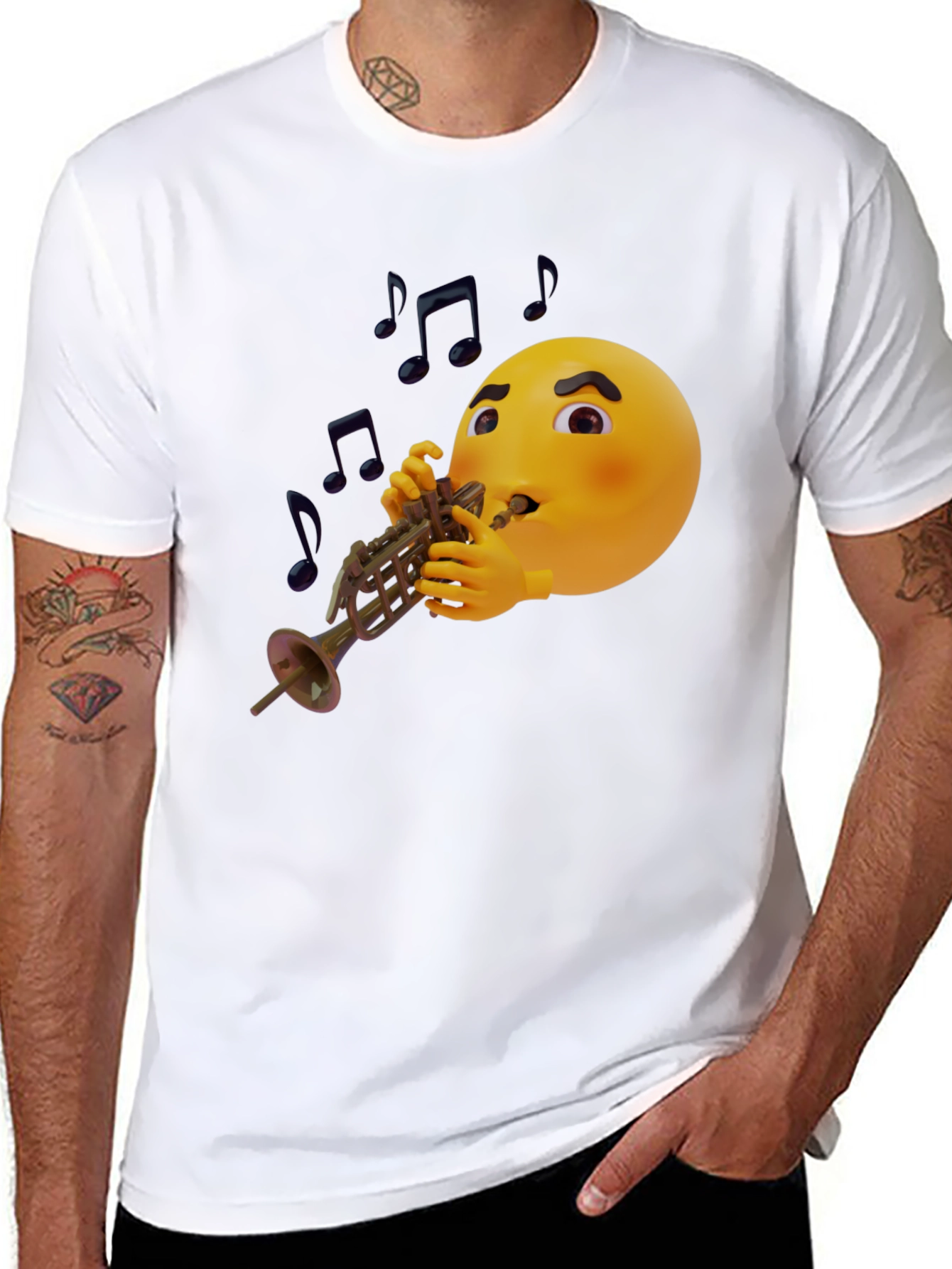 Black Emoji Trumpet Player Graphic T-Shirt view 8
