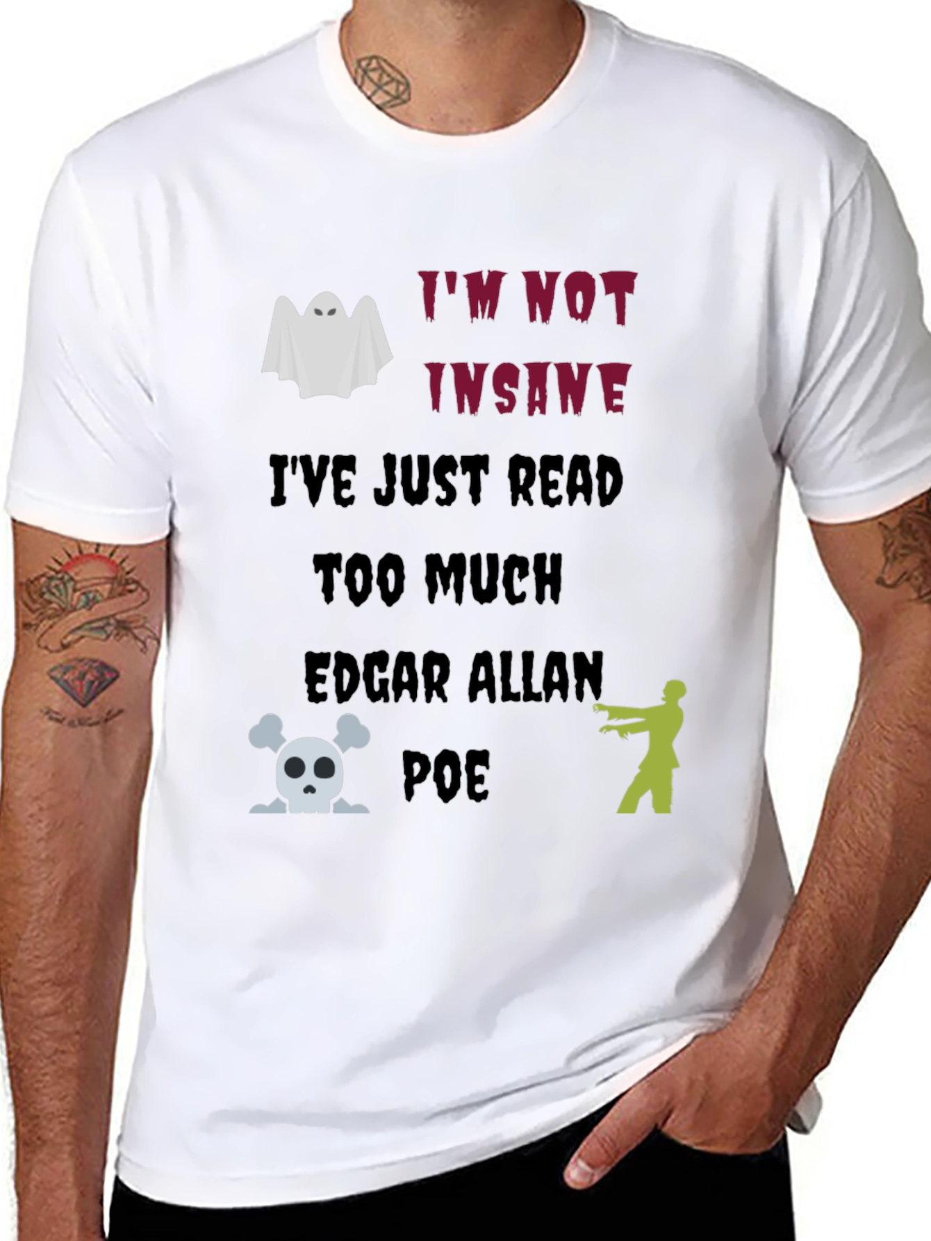 Black Edgar Allan Poe T-Shirt: I'm Not Insane Ghost Zombie Skull Tee view 8