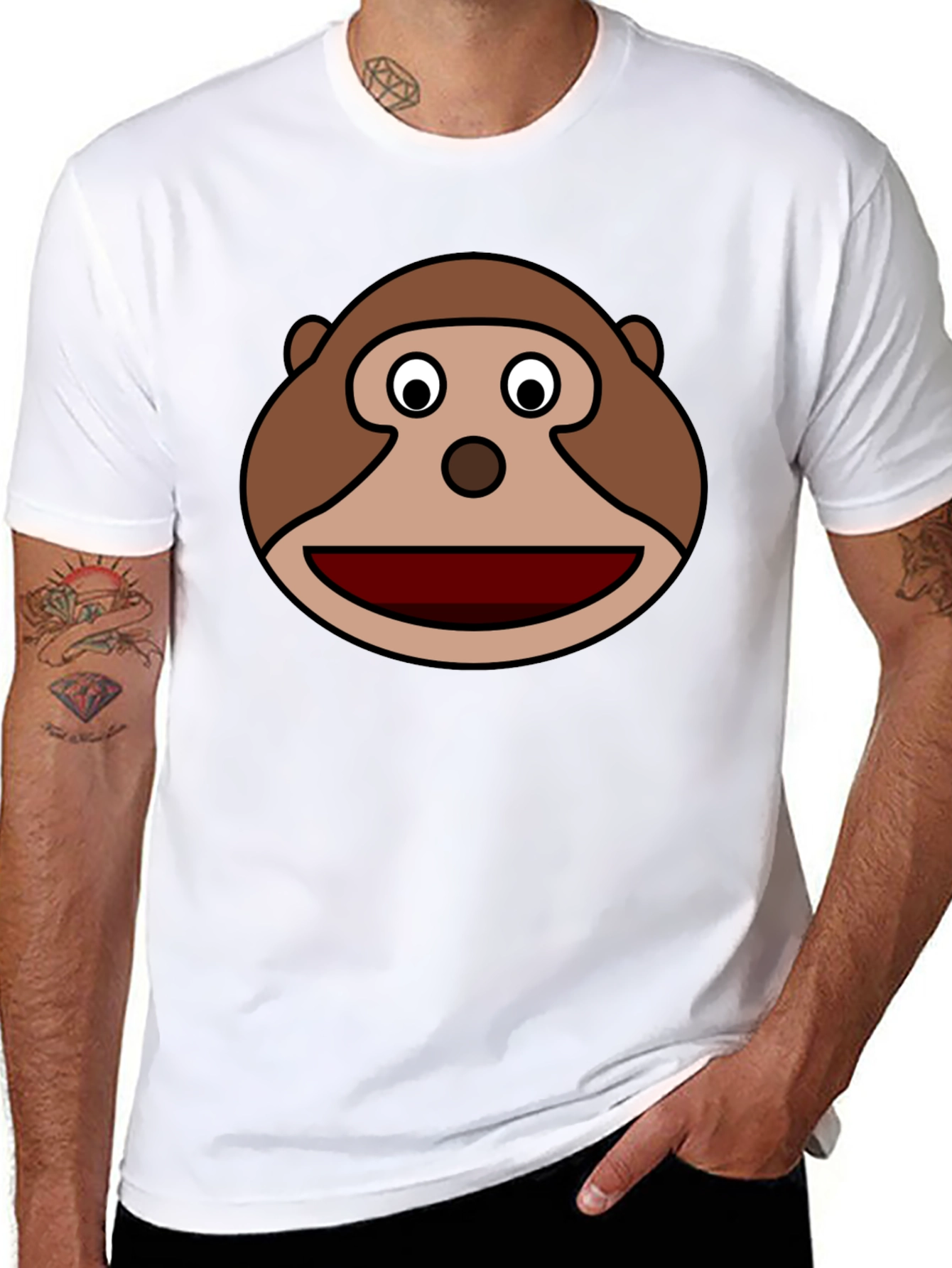 Black Monkey Face Graphic Tee - Black Cotton Casual view 8