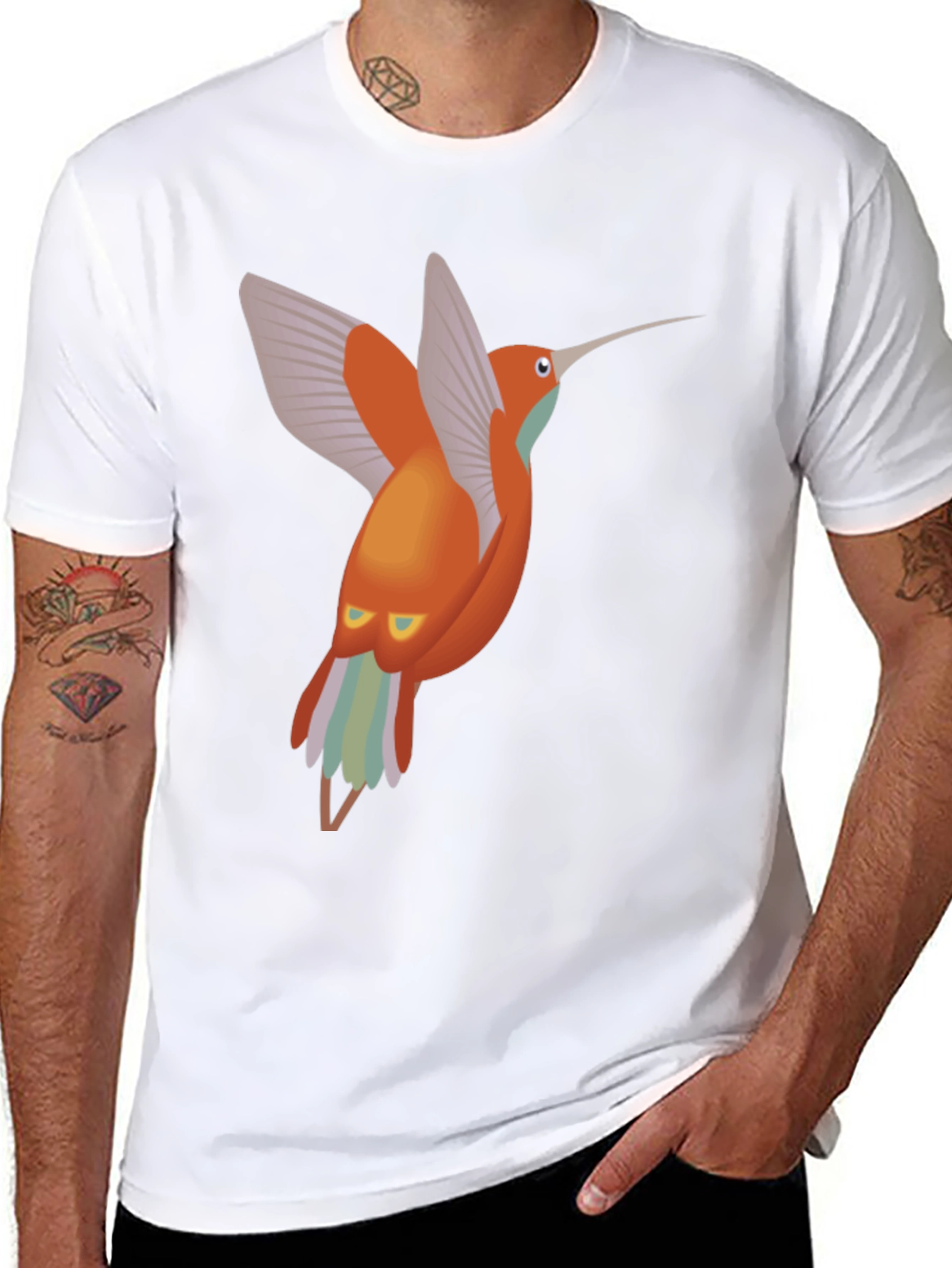 Black Hummingbird Graphic Tee - Black Cotton T-Shirt view 8