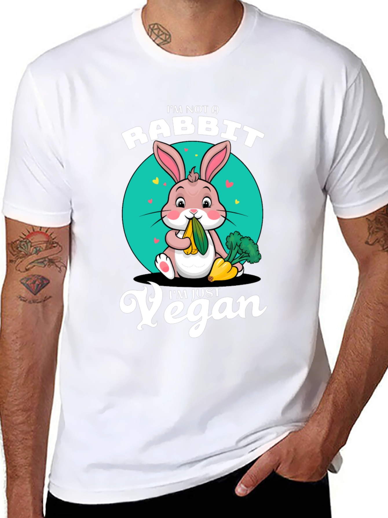 Black Vegan Rabbit T-Shirt: I'm Not a Rabbit, I'm Just Vegan! view 8