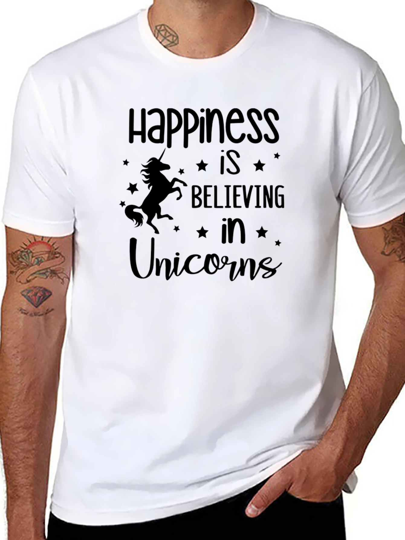 Happiness Unicorn Graphic Tee - Black Cotton T-Shirt - 8