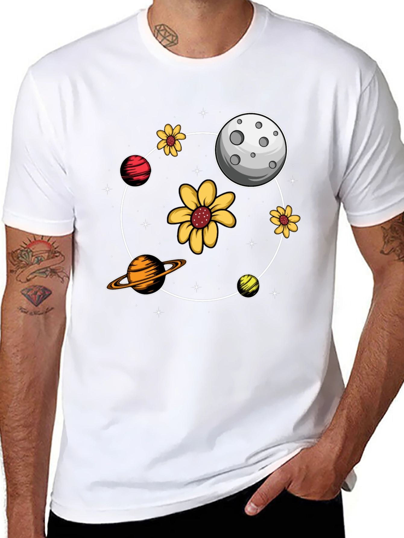 Black Planetary Flower Power Black T-Shirt view 8