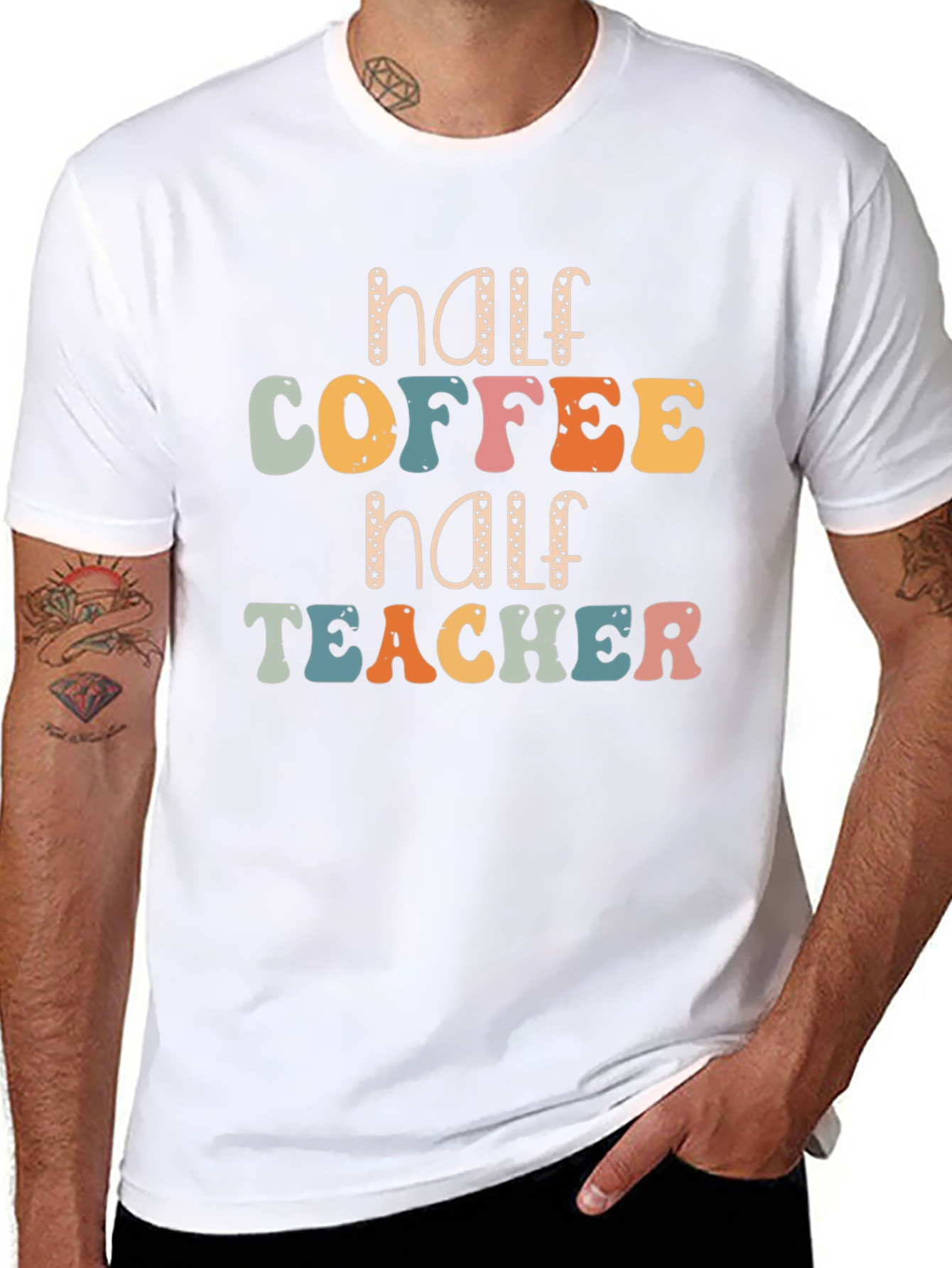 Black Half Coffee Half Teacher Graphic Tee view 8