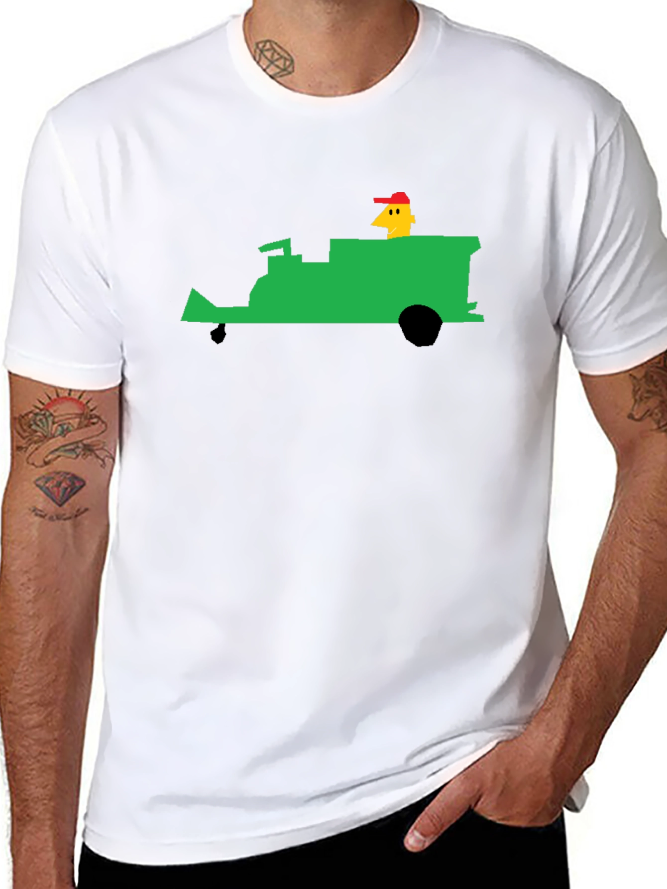 Black Retro T-Shirt: Pixelated Green Tractor Ride view 8