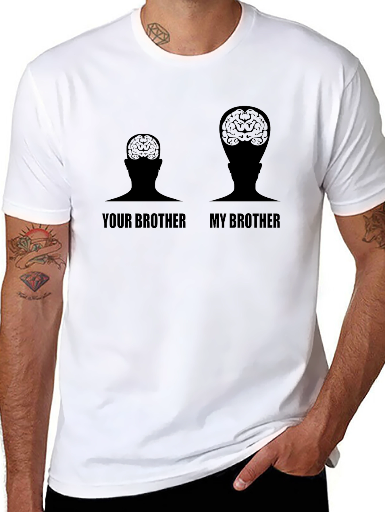 Black Funny Brain Power T-Shirt - "My Brother" view 8