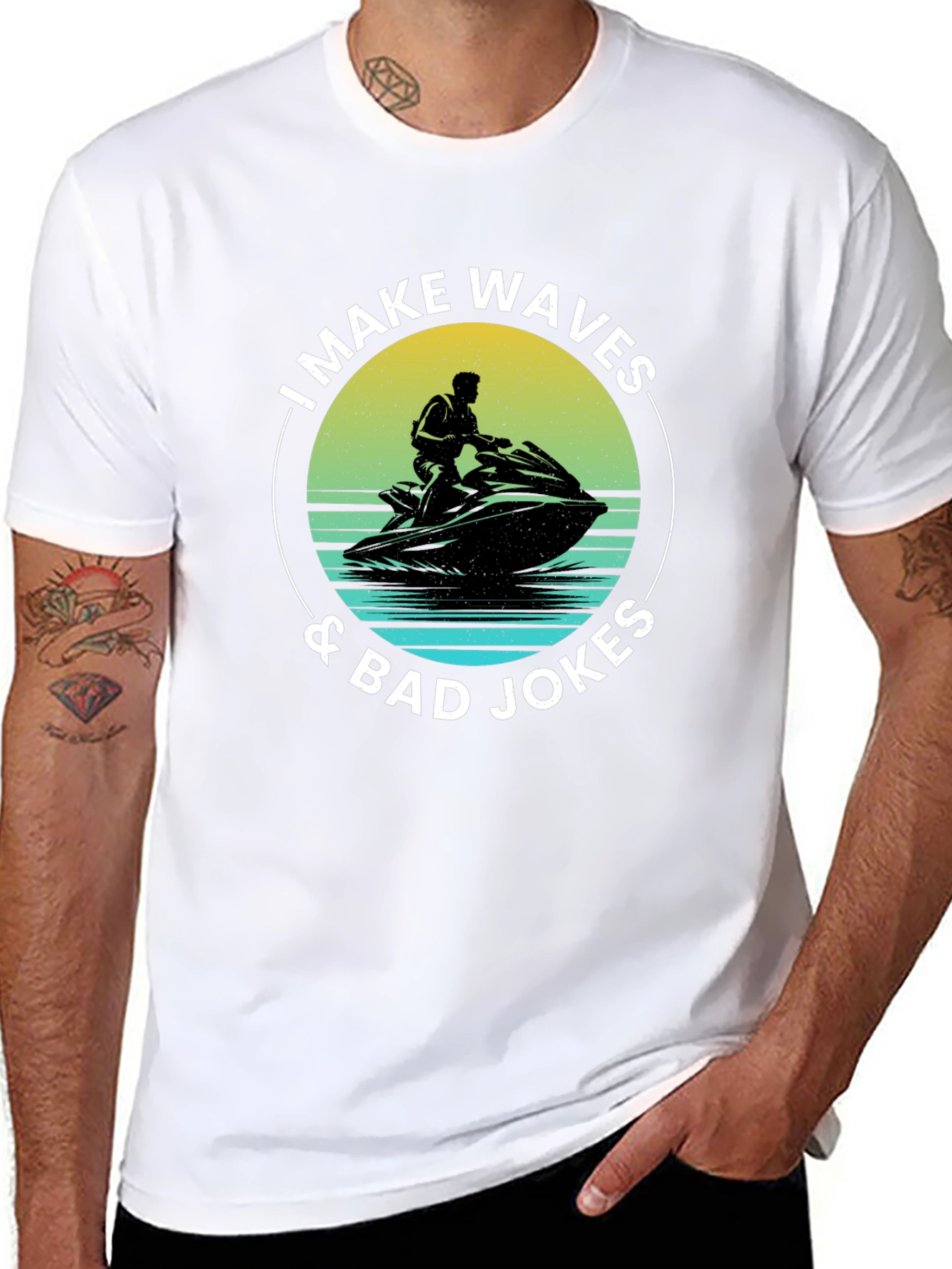 Black I Make Waves & Bad Jokes T-Shirt view 8