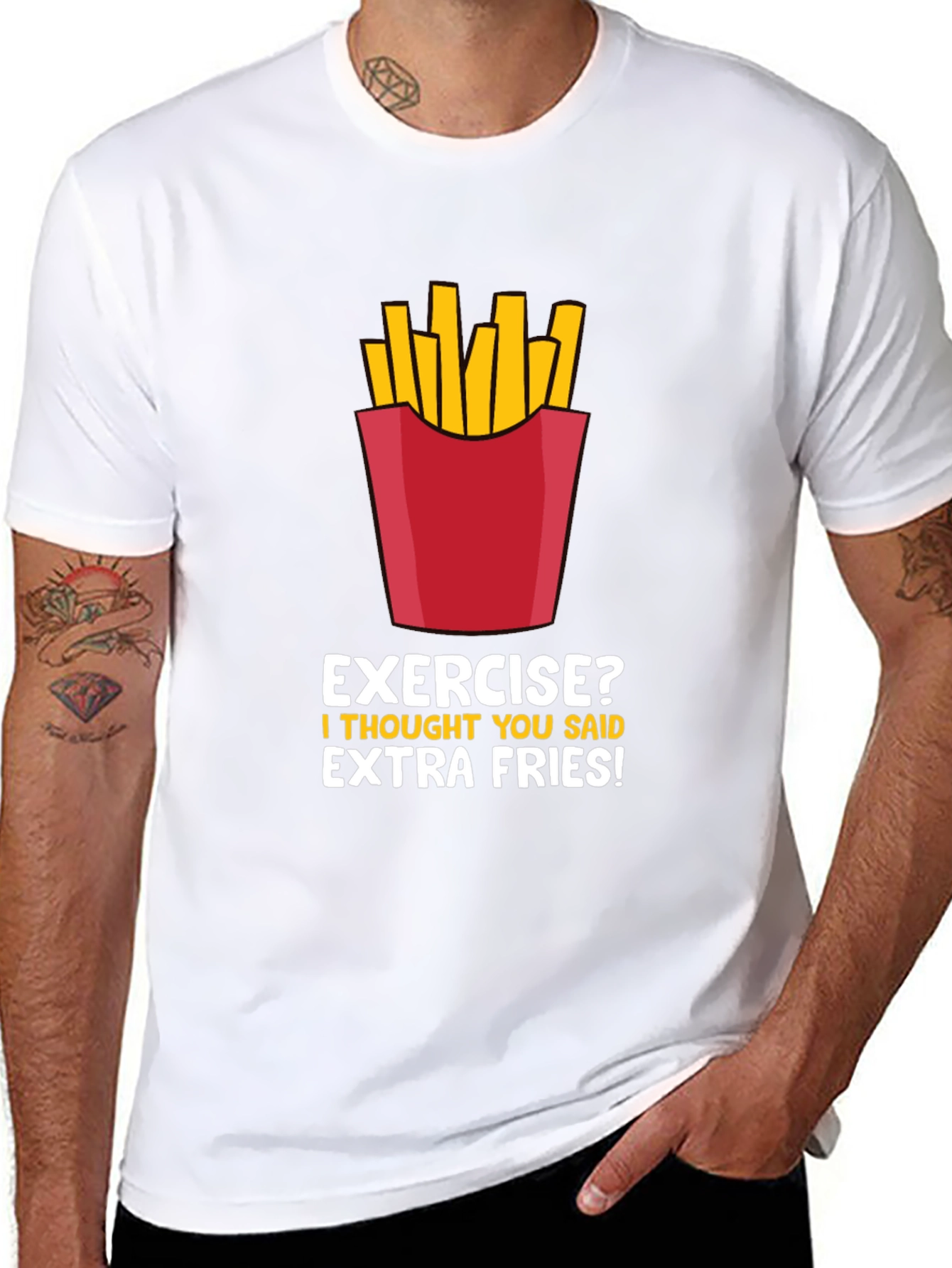 Black Funny Extra Fries Graphic T-Shirt view 8