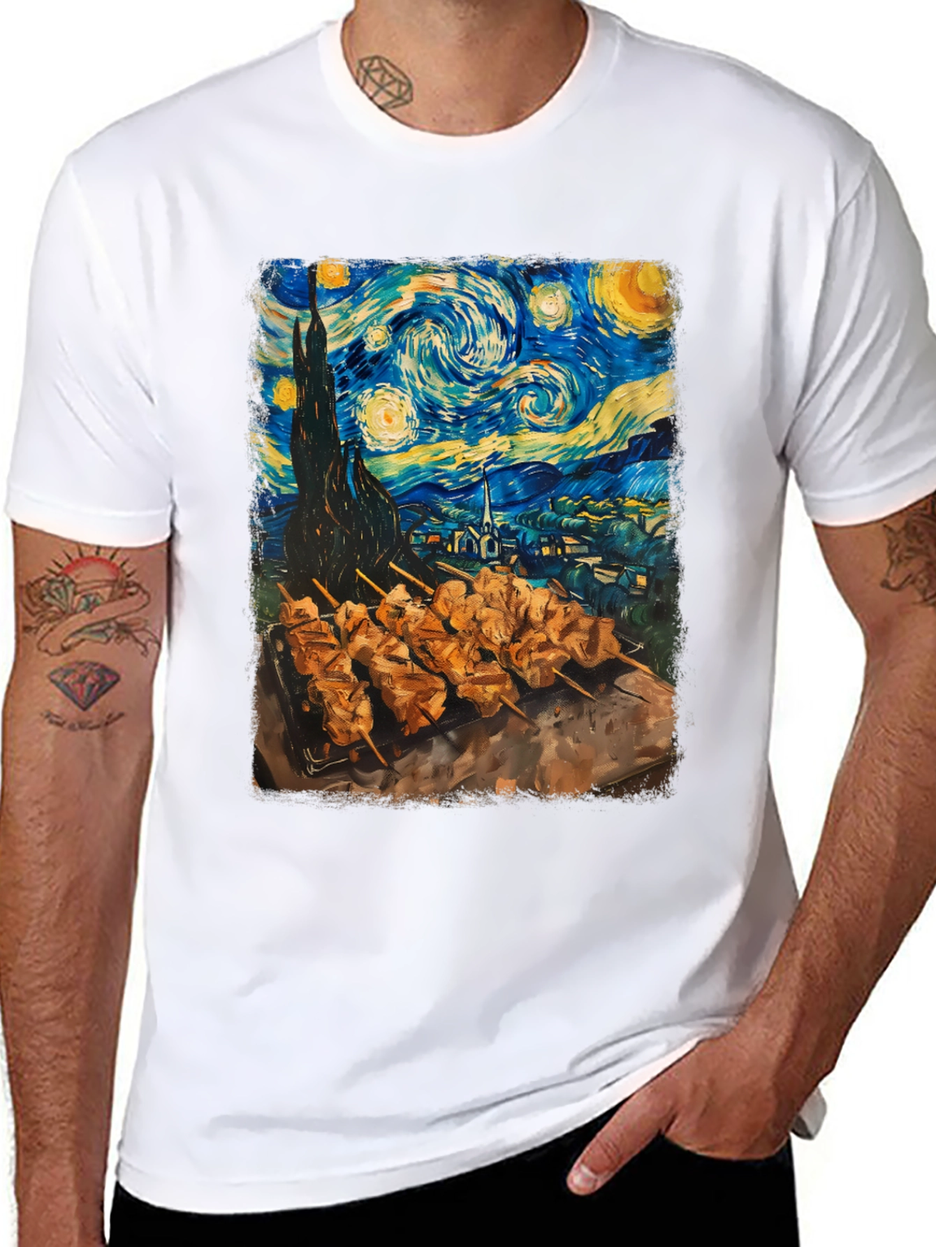 Black Starry Night & BBQ T-Shirt view 8