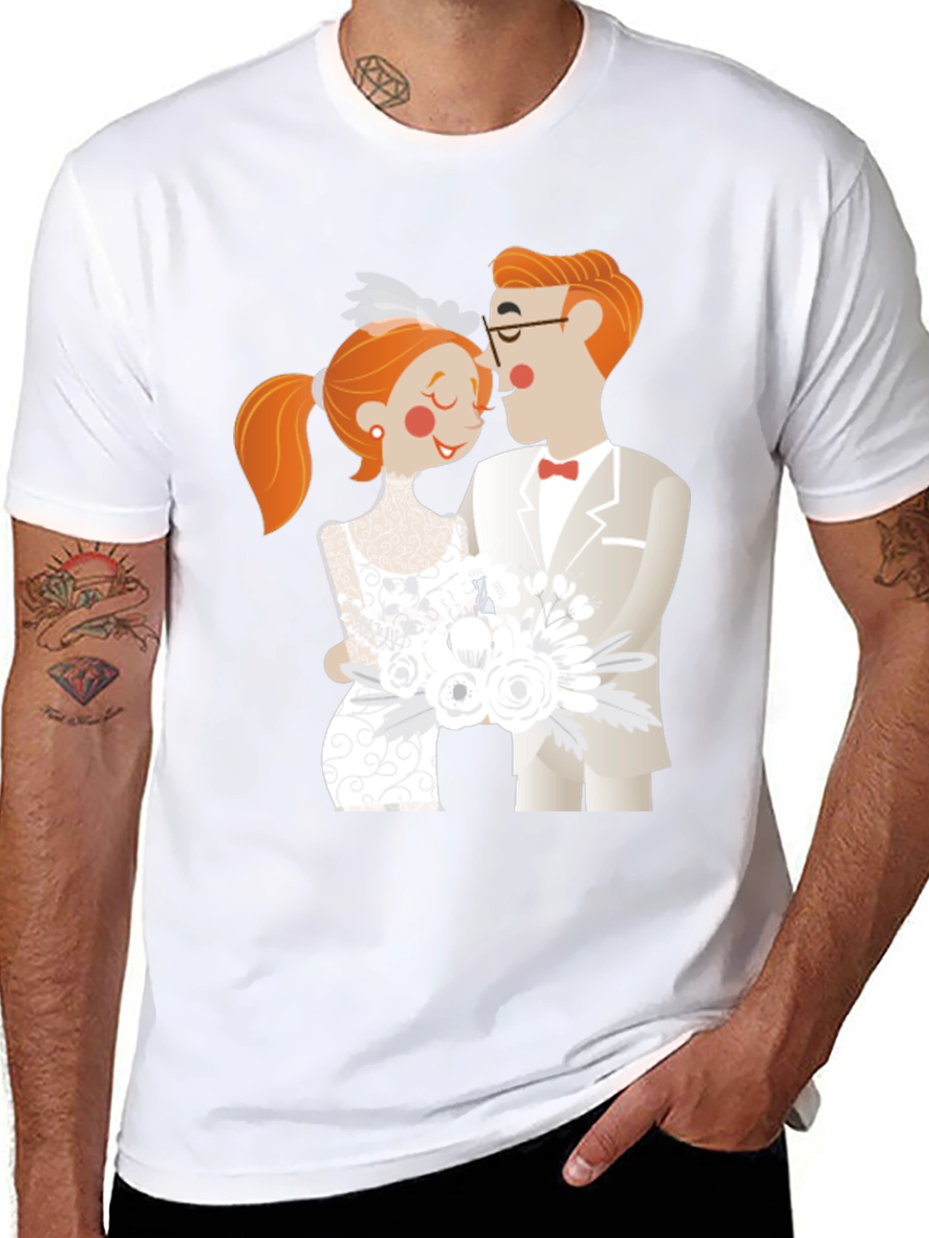 Black Cartoon Wedding Couple Black T-Shirt view 8