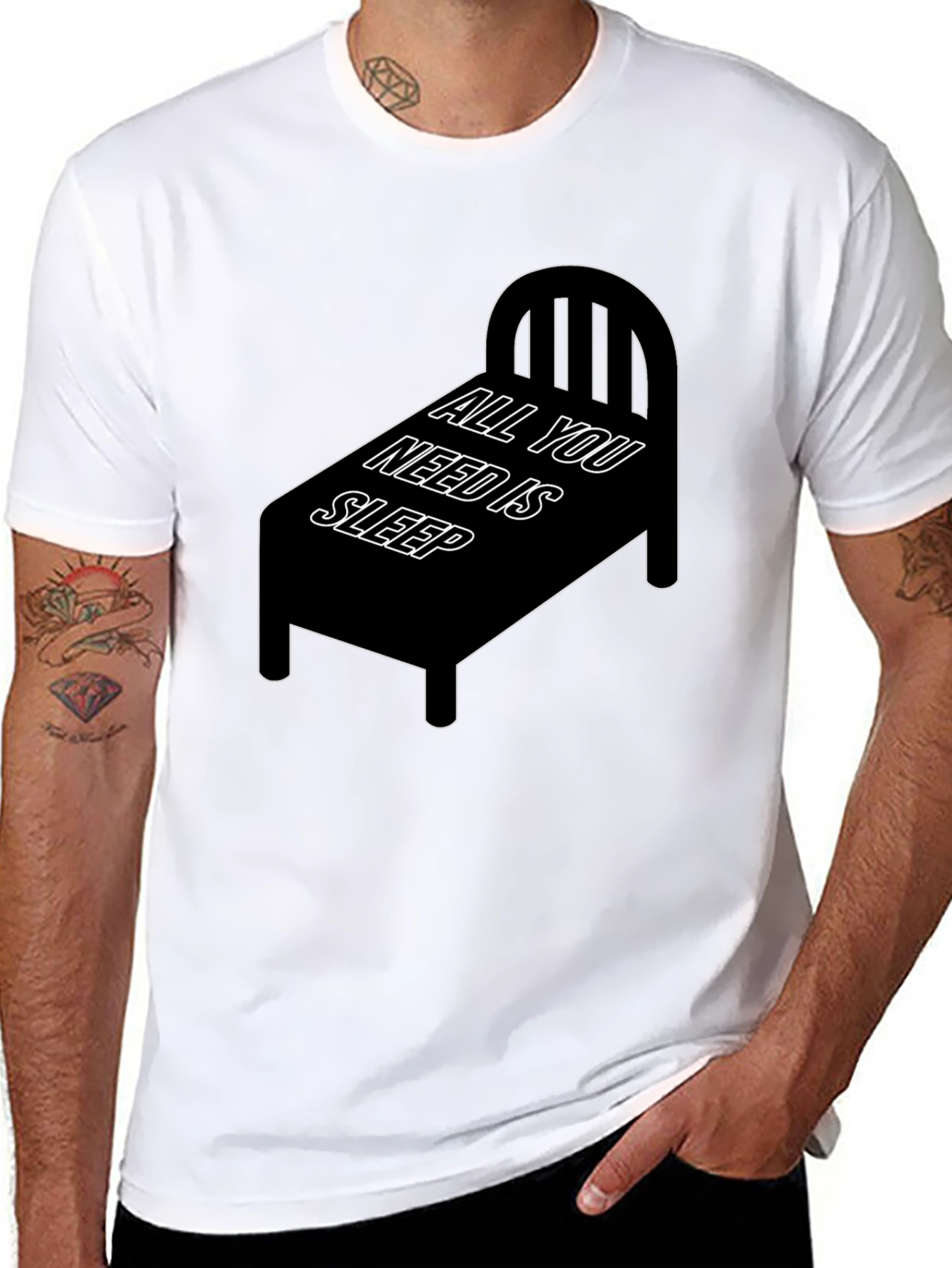 Black All You Need is Sleep T-Shirt - Funny Bed Design view 8
