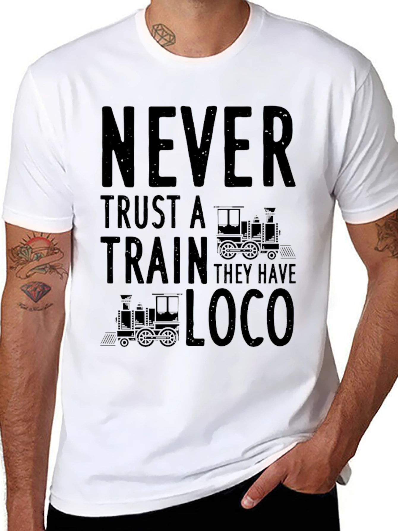 Black Never Trust a Train Funny T-Shirt view 8