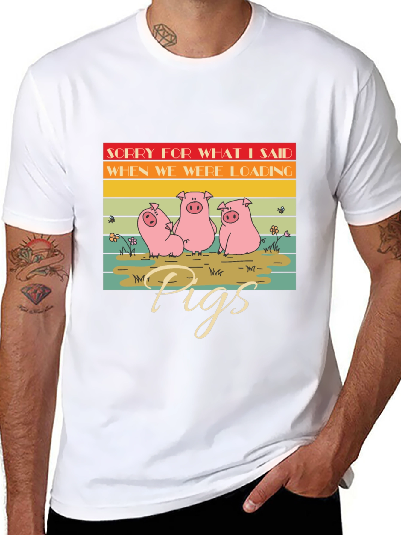 Black Funny Pig T-Shirt - Sorry For What I Said view 8