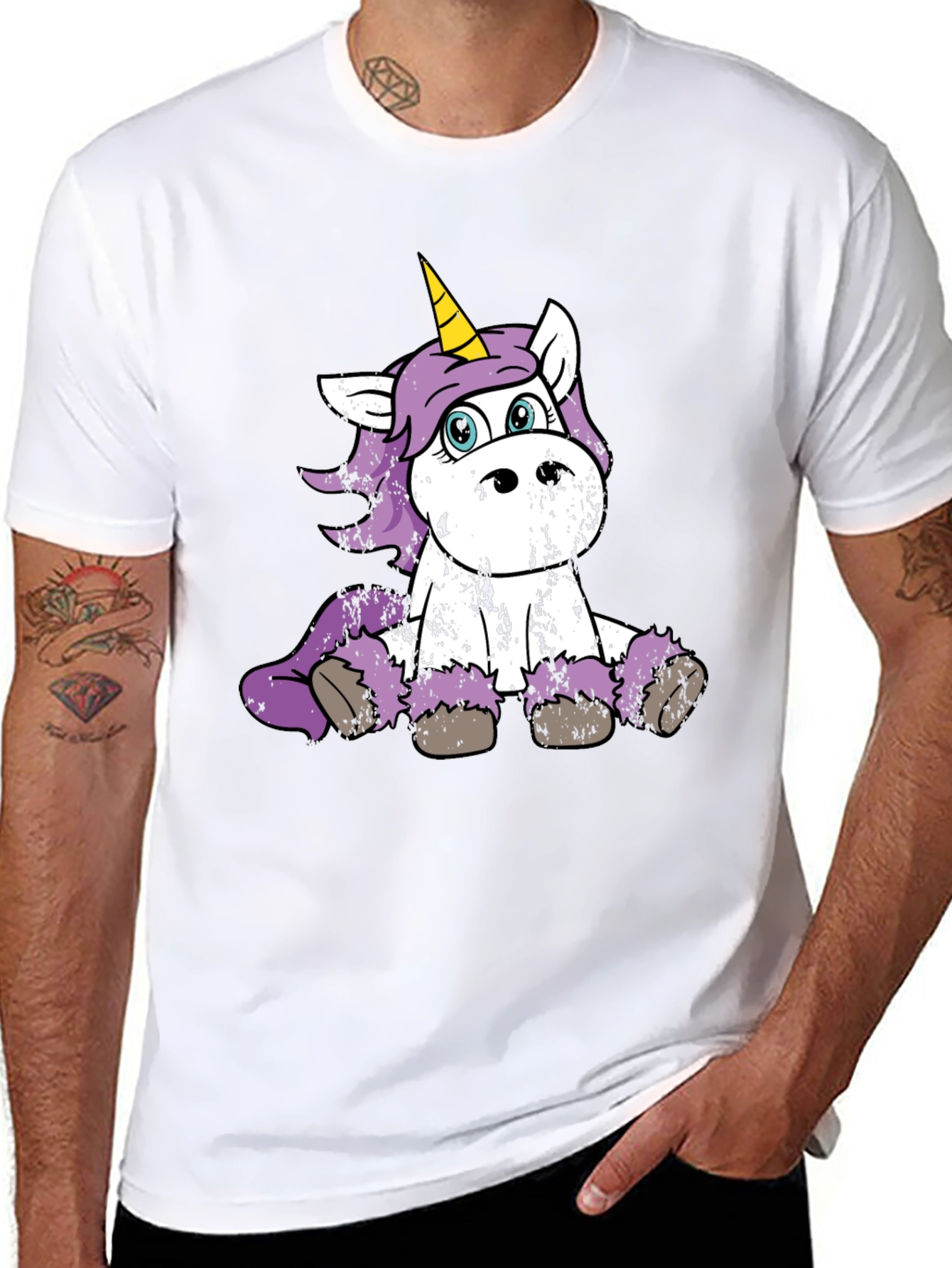 Black Cute Unicorn Graphic Black T-Shirt view 8