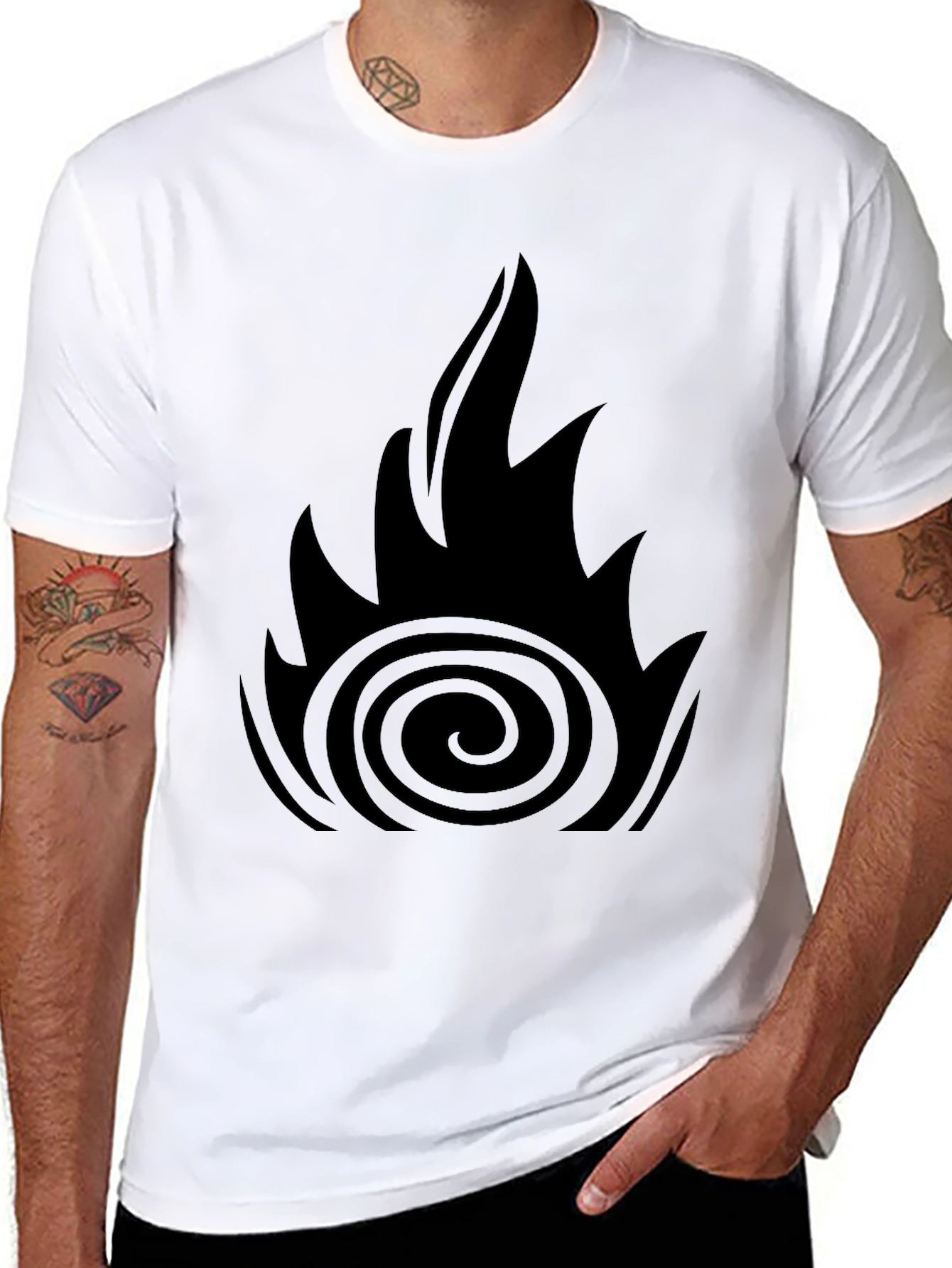Black Men's Black Graphic Tee - Fire Design view 8