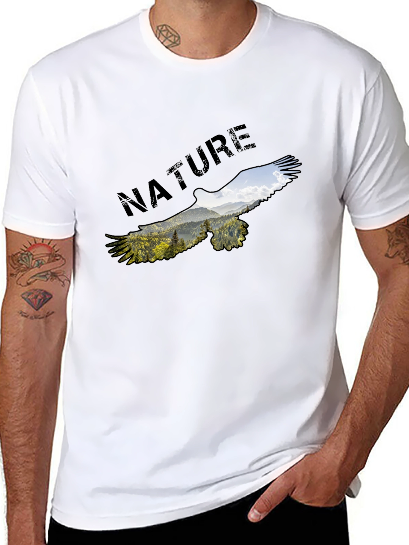 Black Nature Eagle Graphic Black T-Shirt view 8