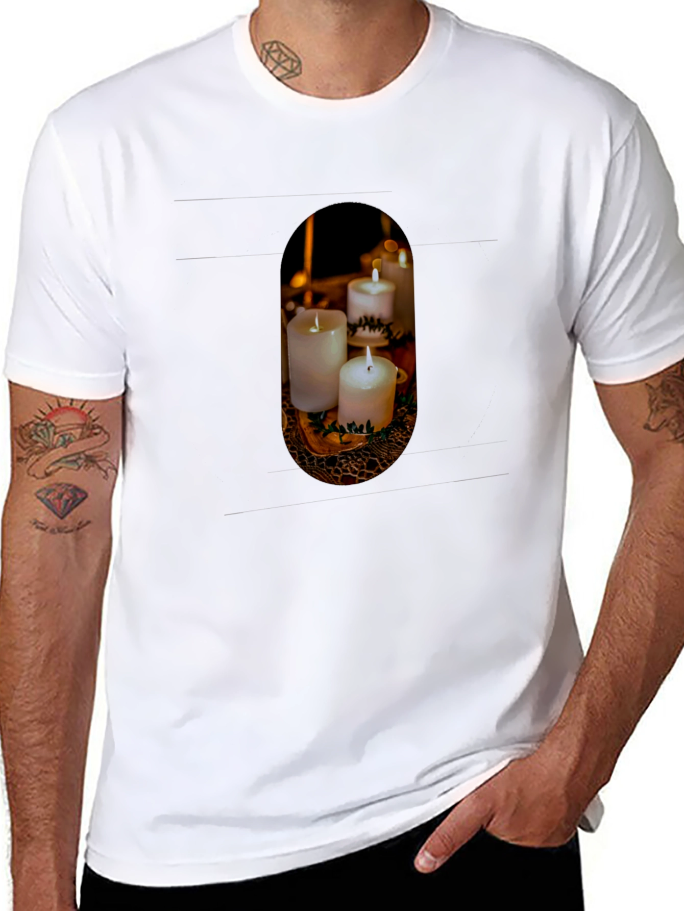 Black Candle Print Crew Neck T-Shirt view 8