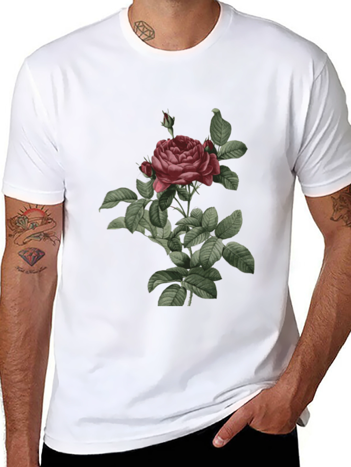 Black Vintage Rose Graphic Tee - Classic Botanical Design view 8