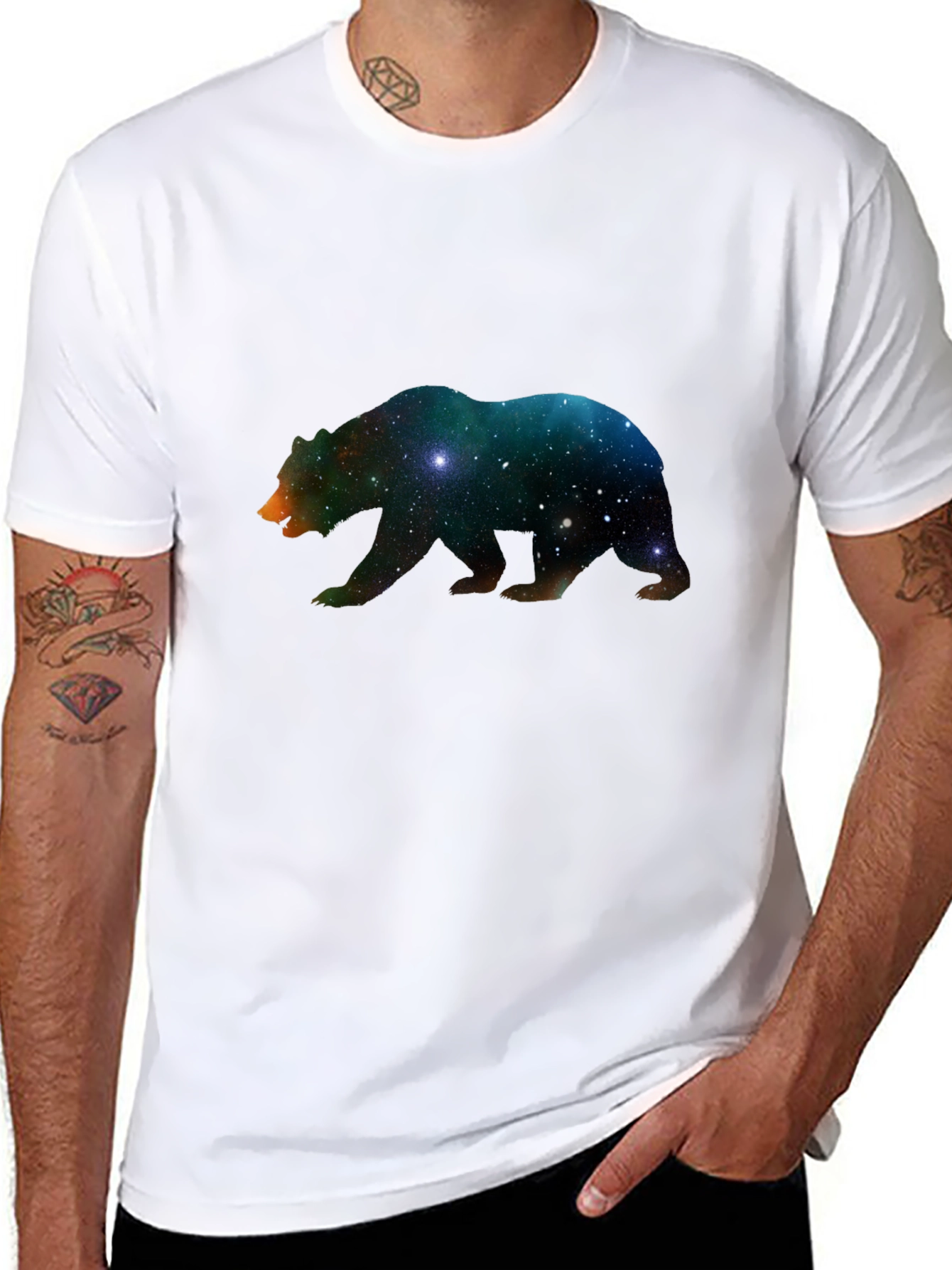 Black Cosmic Bear Graphic Tee - Black Unisex T-Shirt view 8