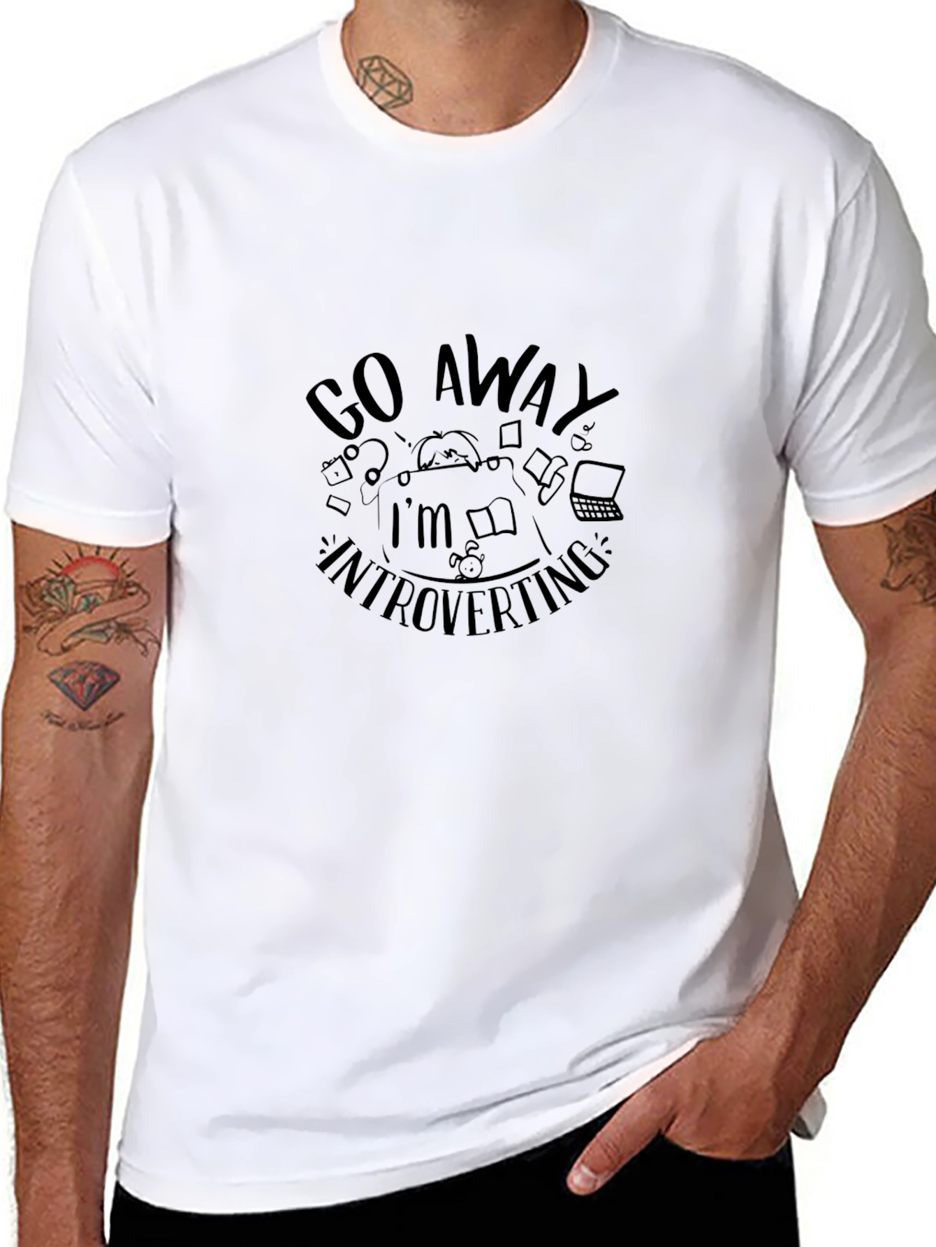 Black Introvert T-Shirt - "Go Away I'm Introverting" view 8