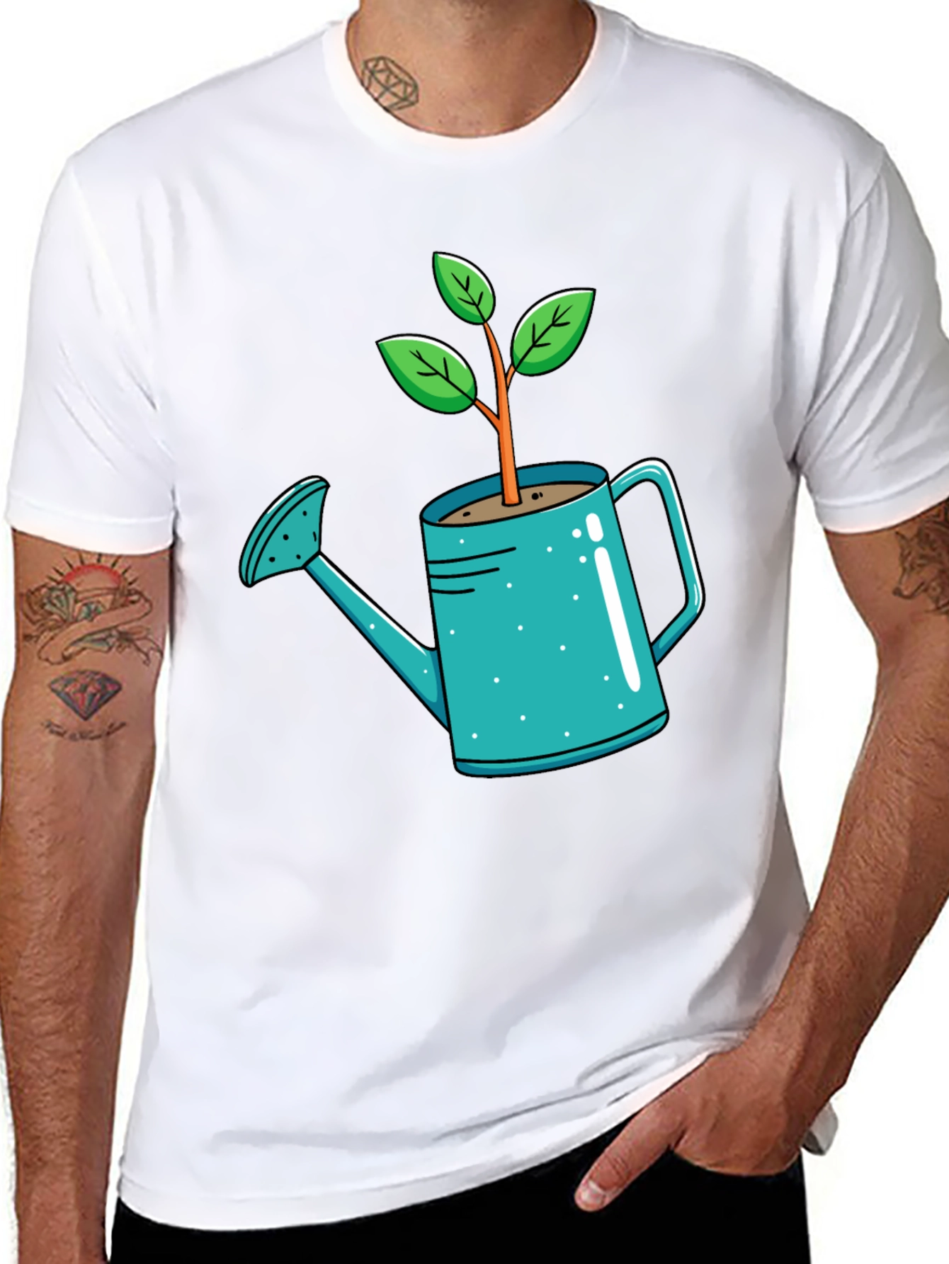 Black Plant Watering Can T-Shirt - Garden Lover Tee view 8
