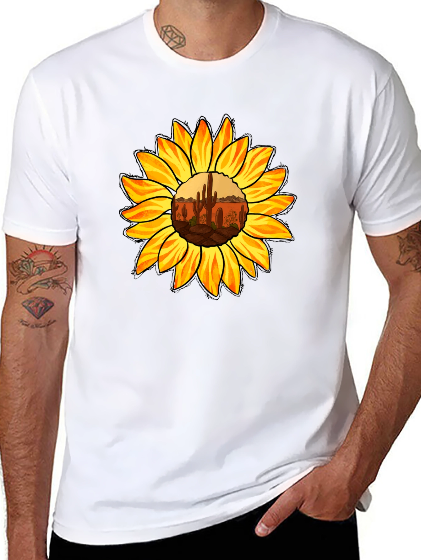 Black Sunflower Desert Graphic Tee - Black Cotton Shirt view 8