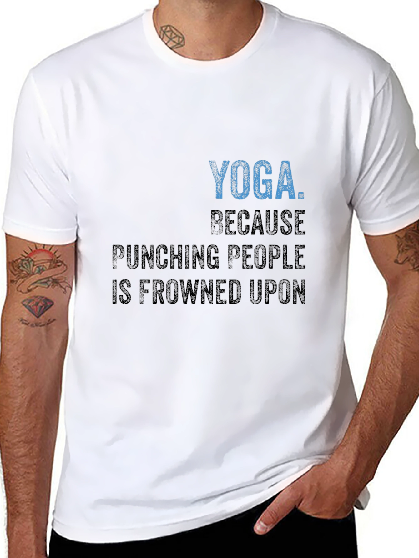Black Yoga Because Punching People T-Shirt view 8