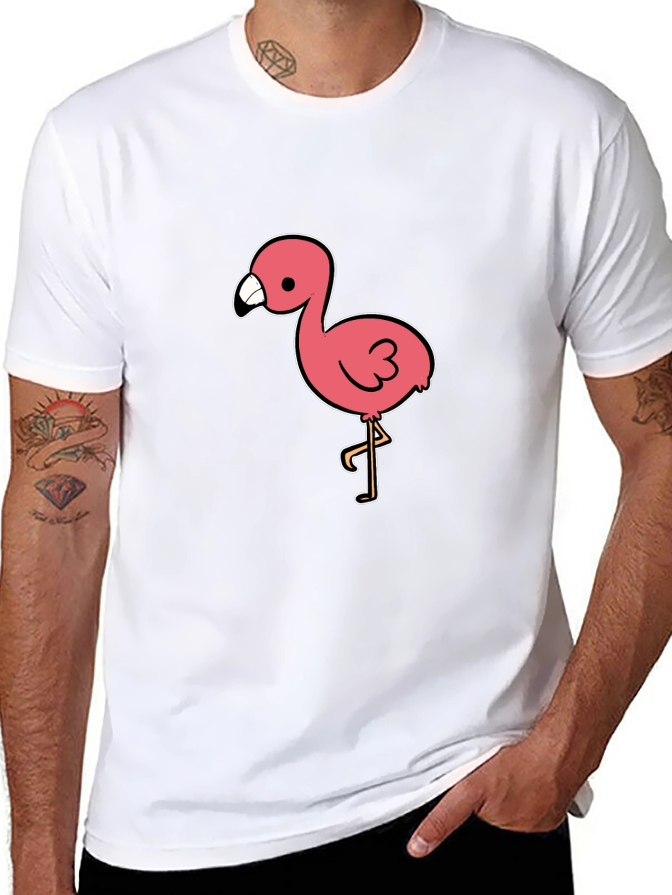 Black Black T-Shirt with Pink Flamingo Graphic view 8